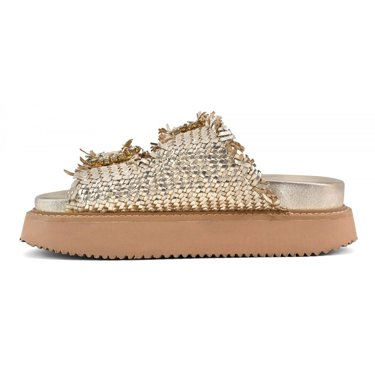CORAL BLUE Sandalo Donna Gioiello Platform Pelle Intrecciata-Gold