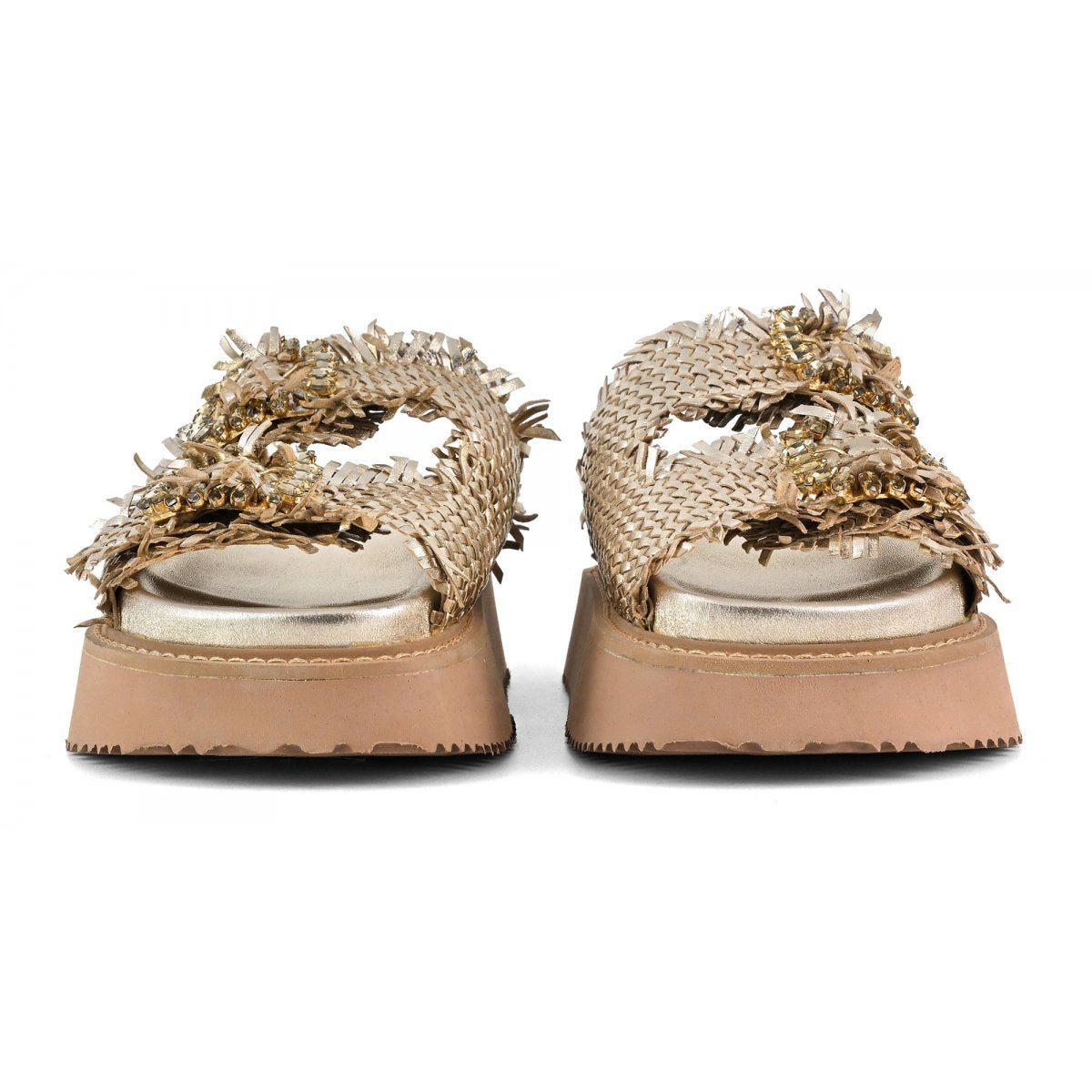 CORAL BLUE Sandalo Donna Gioiello Platform Pelle Intrecciata-Gold