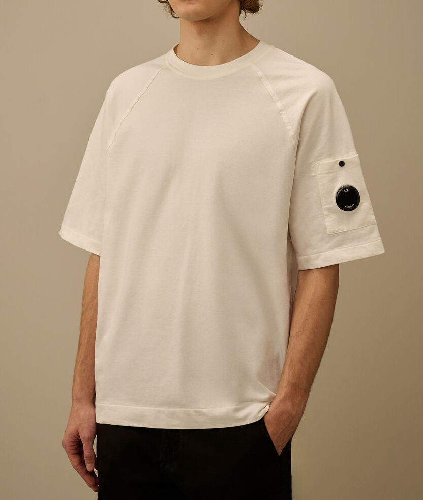 C.P. COMPANY Felpa Uomo Maniche corte Logo Lente-Gauze White