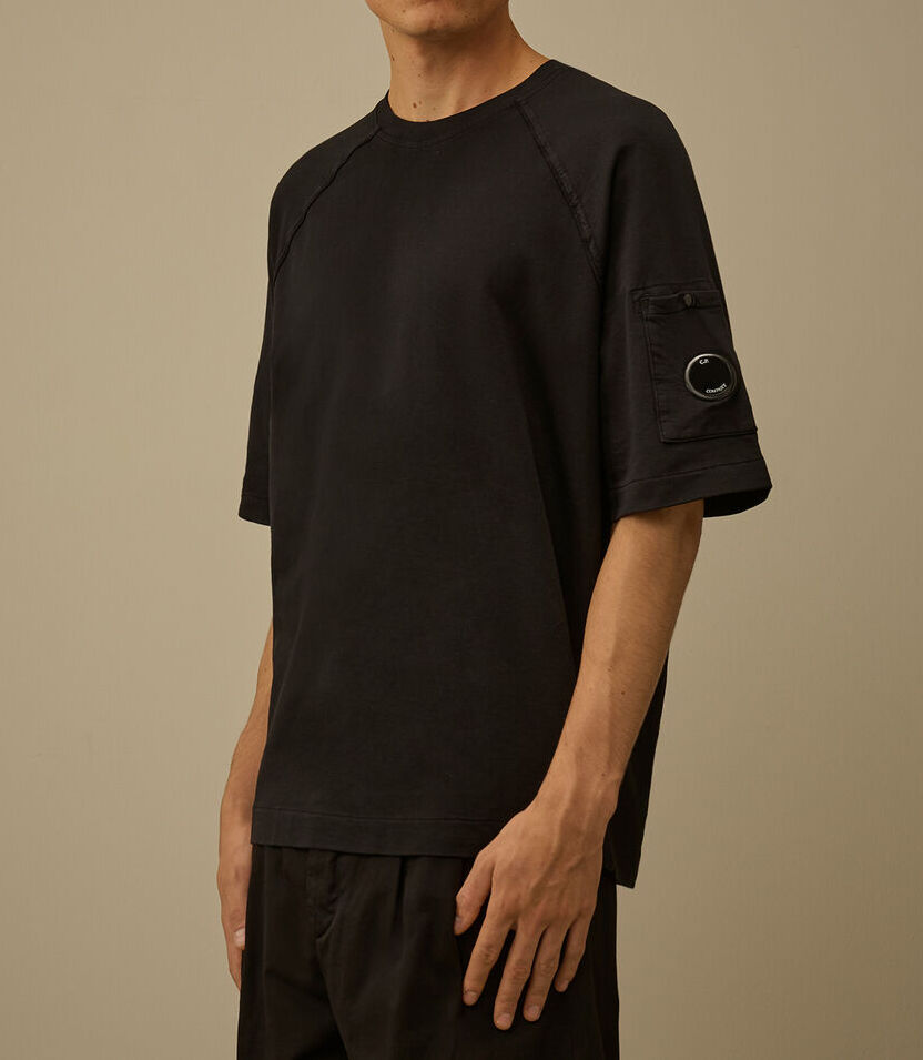 C.P. COMPANY Felpa Uomo Maniche Corte Logo Lente-Black