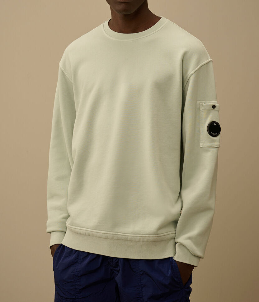 C.P. COMPANY Felpa Uomo Cotone Diagonale Resist Dyed Logo Lente-Misty Blue