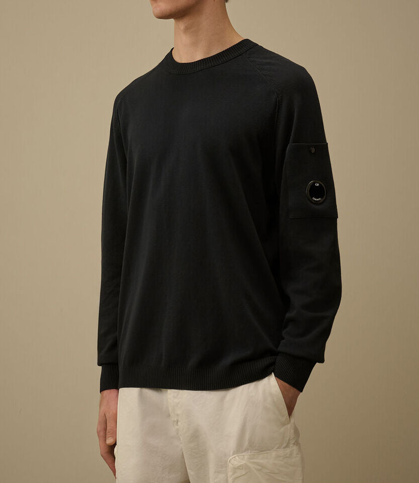 C.P. COMPANY Maglione Uomo Cotone Crepe Logo Lente-Total Eclipse