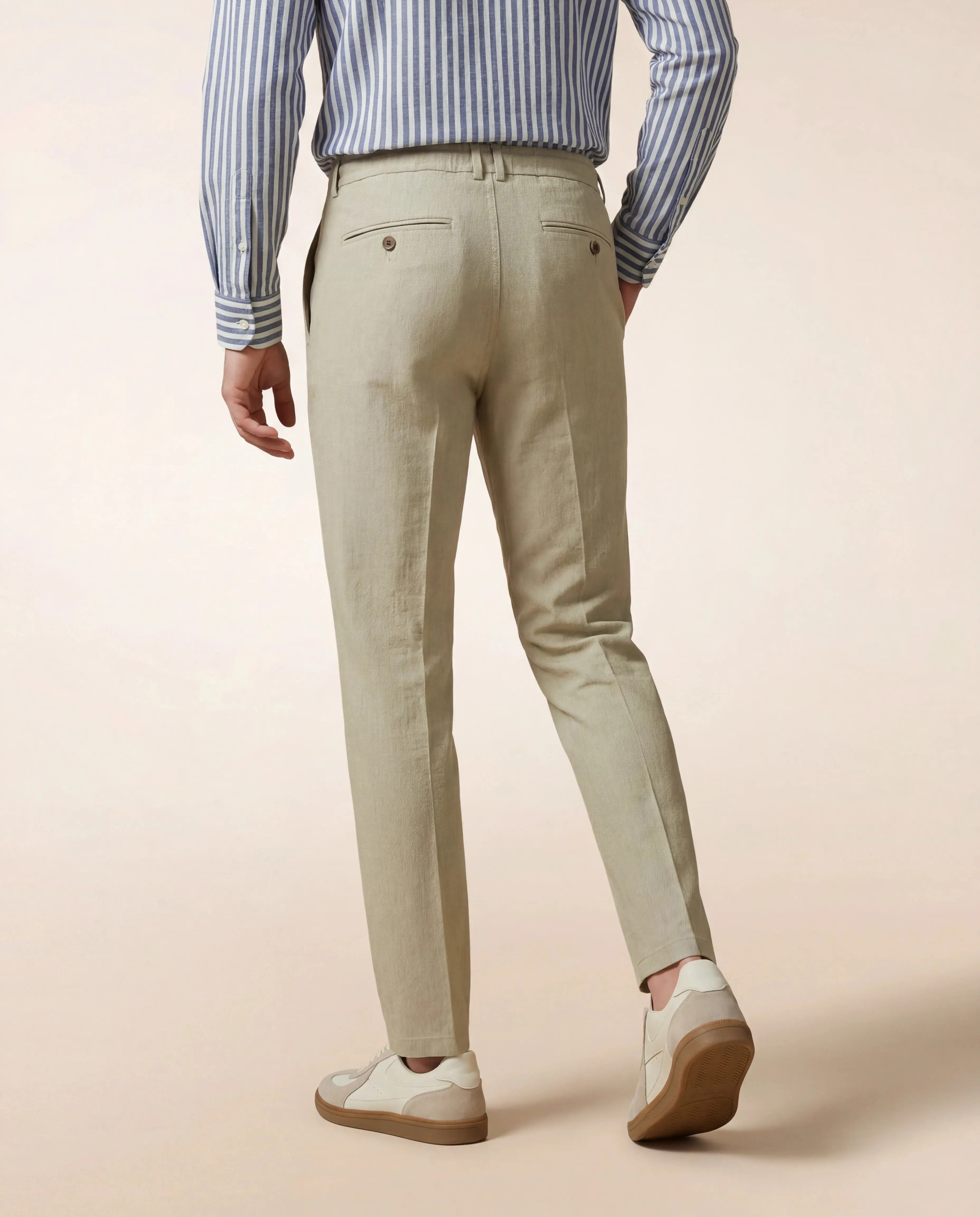 CRUNA Pantalone Uomo Mitte Lino Delavè-Ecru