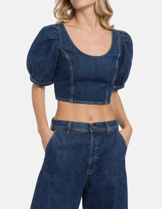 DONDUP Top Donna Cropped Denim Stretch-Blu
