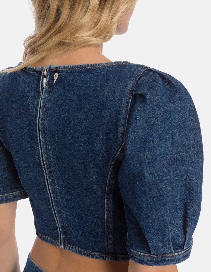 DONDUP Top Donna Cropped Denim Stretch-Blu