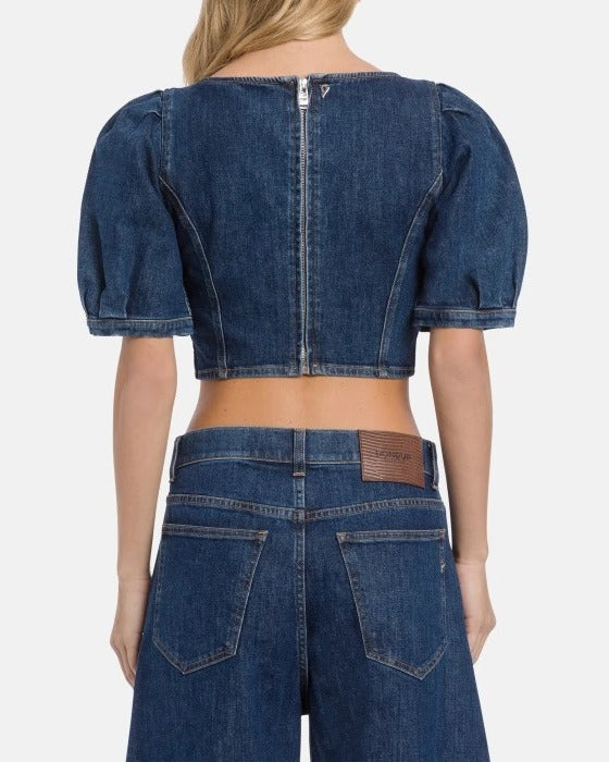DONDUP Top Donna Cropped Denim Stretch-Blu