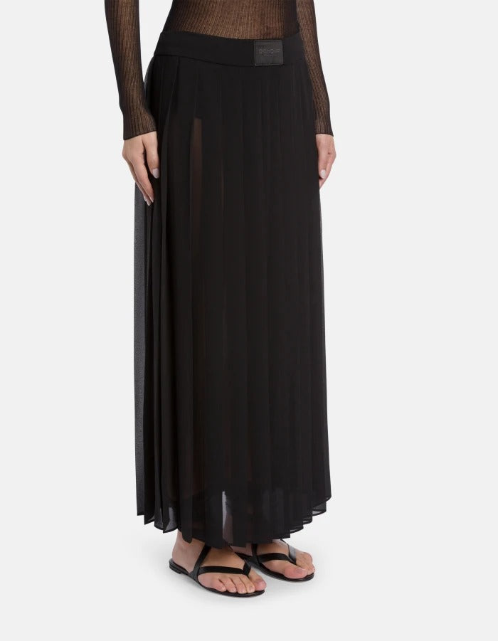 DONDUP Gonna Lunga Donna Georgette Plissettata-Nero