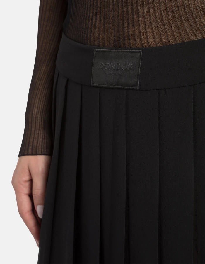 DONDUP Gonna Lunga Donna Georgette Plissettata-Nero