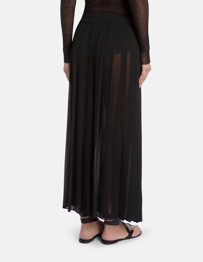 DONDUP Gonna Lunga Donna Georgette Plissettata-Nero