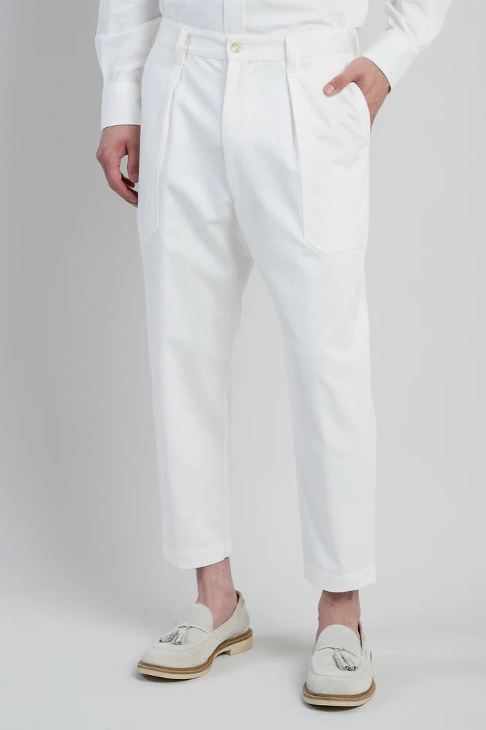 ELEVENTY Pantalone Uomo Cotone Tasche Fatigue-Bianco