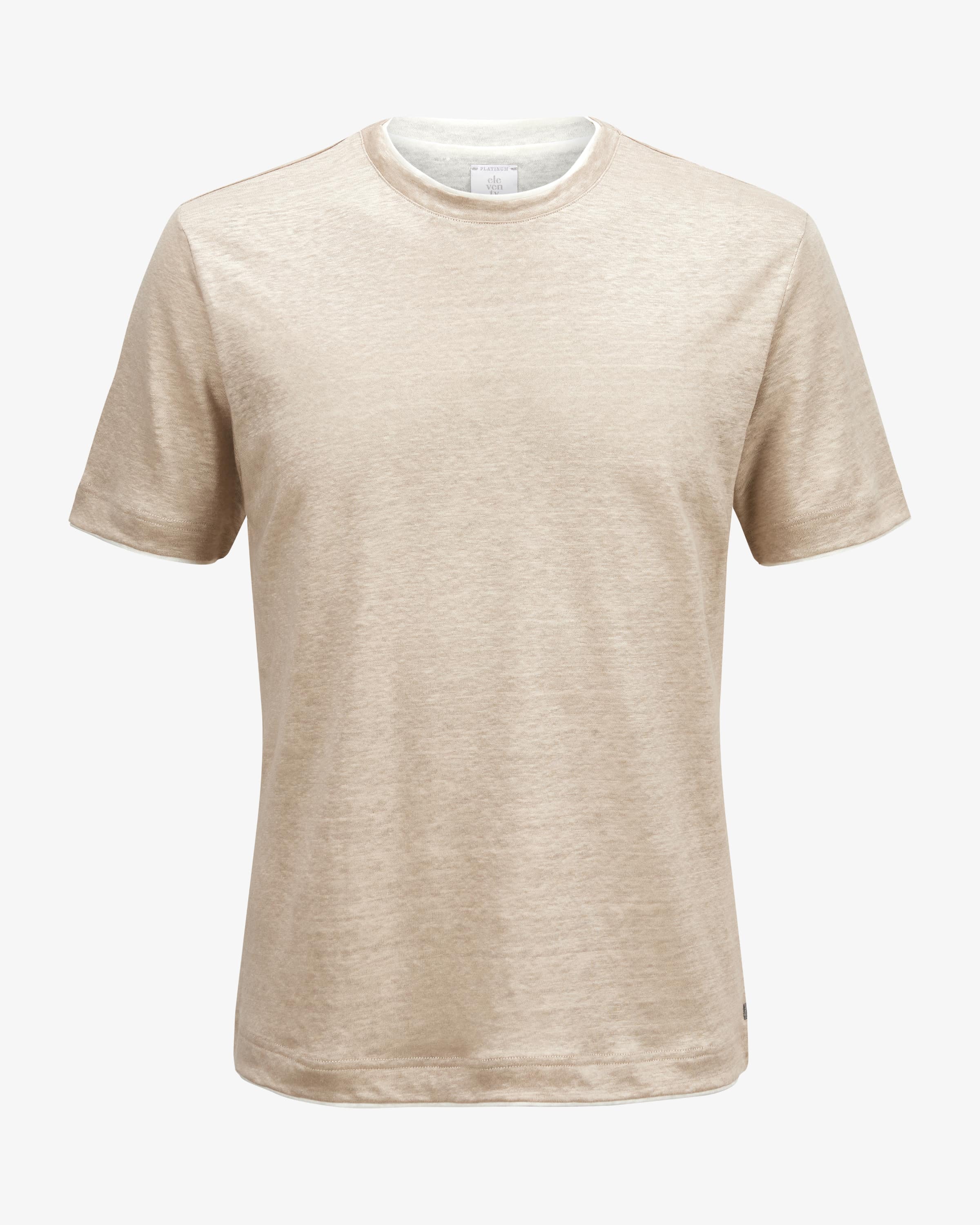 ELEVENTY T-Shirt Uomo Lino Bordi Contrasto-Sabbia/Bianco