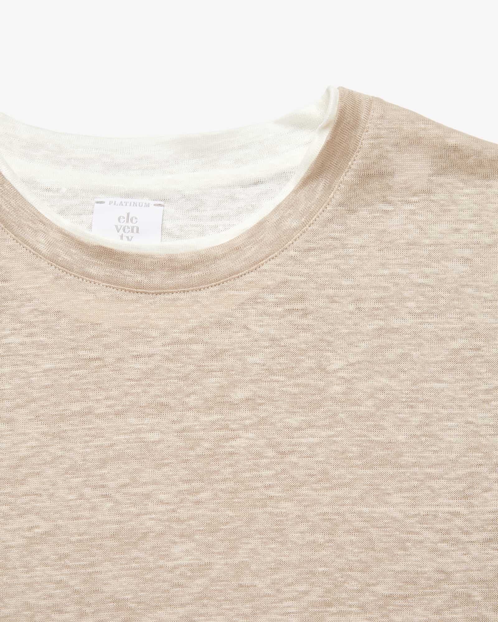 ELEVENTY T-Shirt Uomo Lino Bordi Contrasto-Sabbia/Bianco