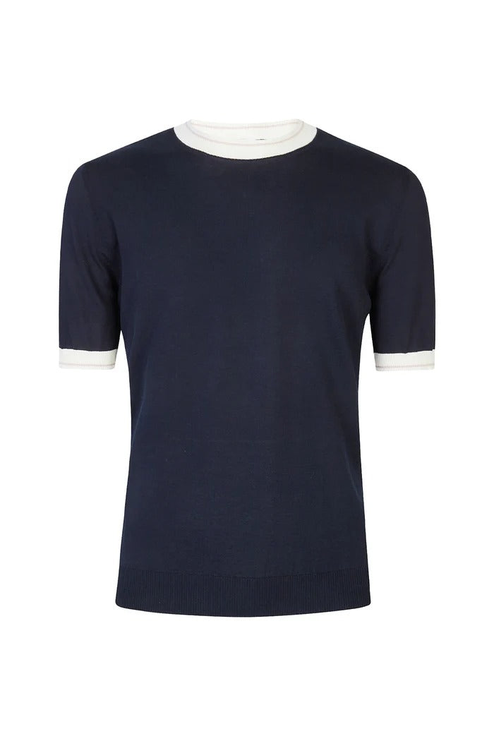 ELEVENTY Maglia Uomo Cotone Dettagli Rigati-Blu/Bianco/Sabbia