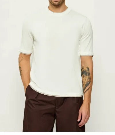 ELEVENTY Maglia Uomo Cotone Doppio Bordo-Bianco/Beige