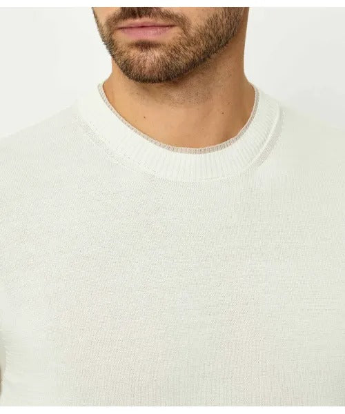 ELEVENTY Maglia Uomo Cotone Doppio Bordo-Bianco/Beige