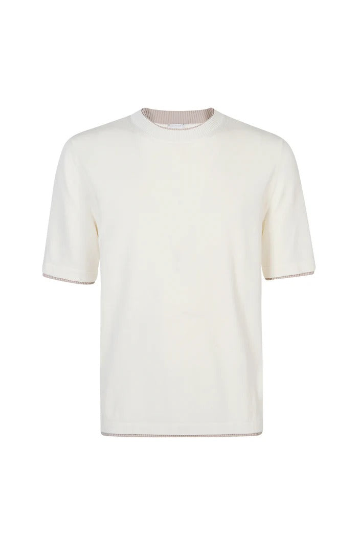 ELEVENTY Maglia Uomo Cotone Doppio Bordo-Bianco/Beige