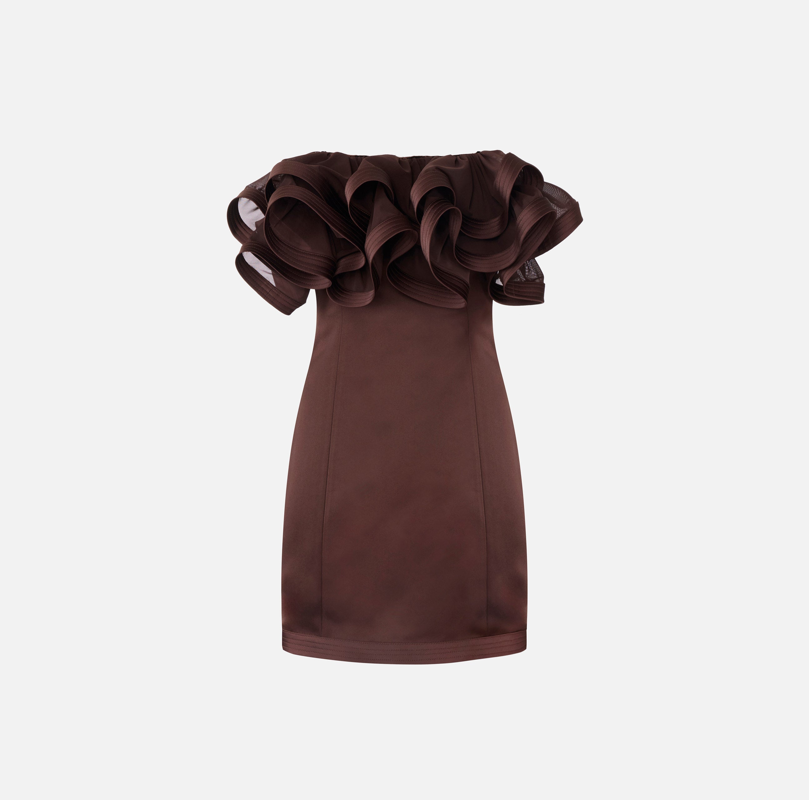 ELISABETTA FRANCHI Abito Corto Duchesse Ruche-Cacao