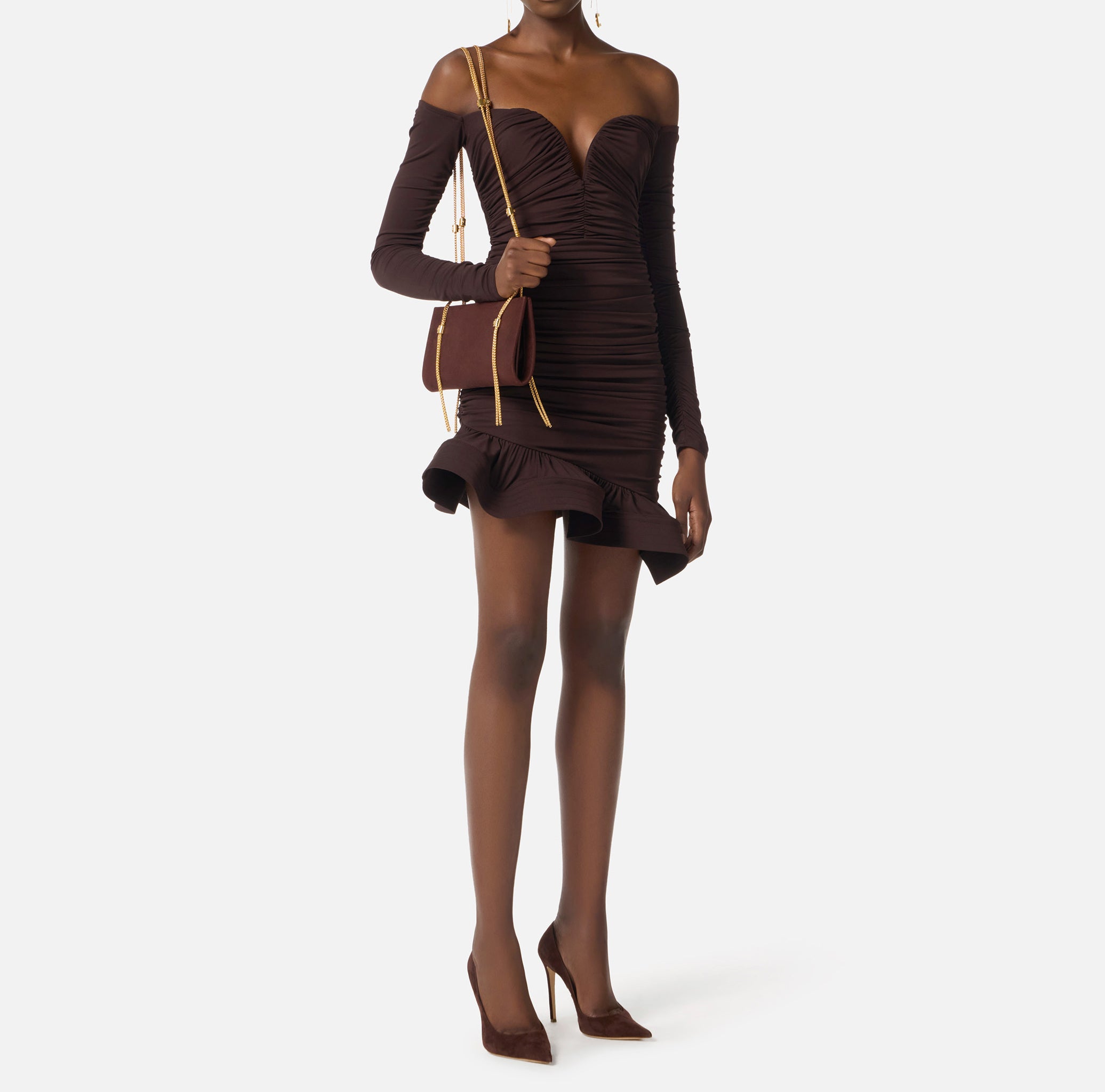 ELISABETTA FRANCHI Abito Corto Jersey crêpe Balza-Dark Chocolate