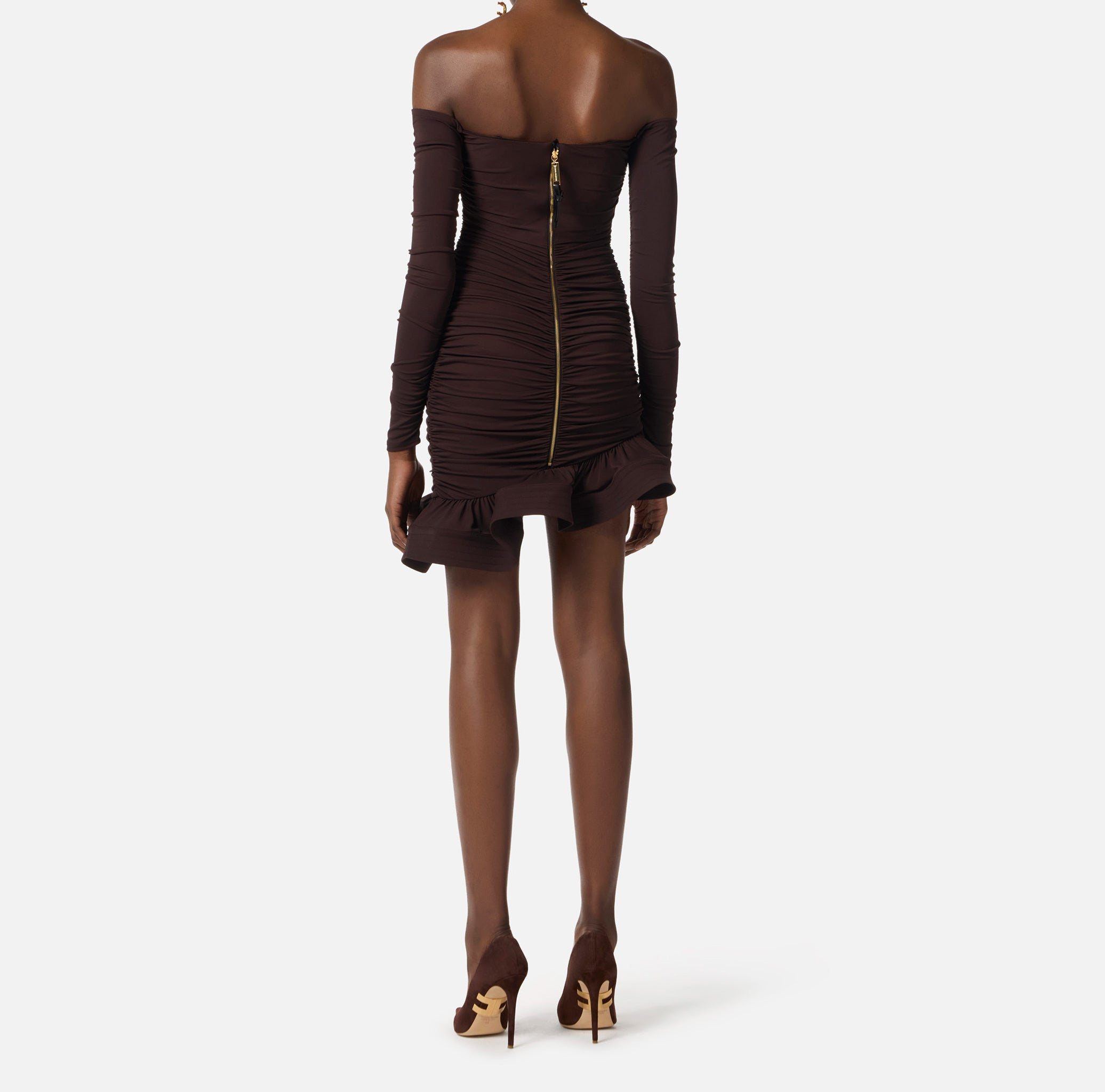 ELISABETTA FRANCHI Abito Corto Jersey crêpe Balza-Dark Chocolate