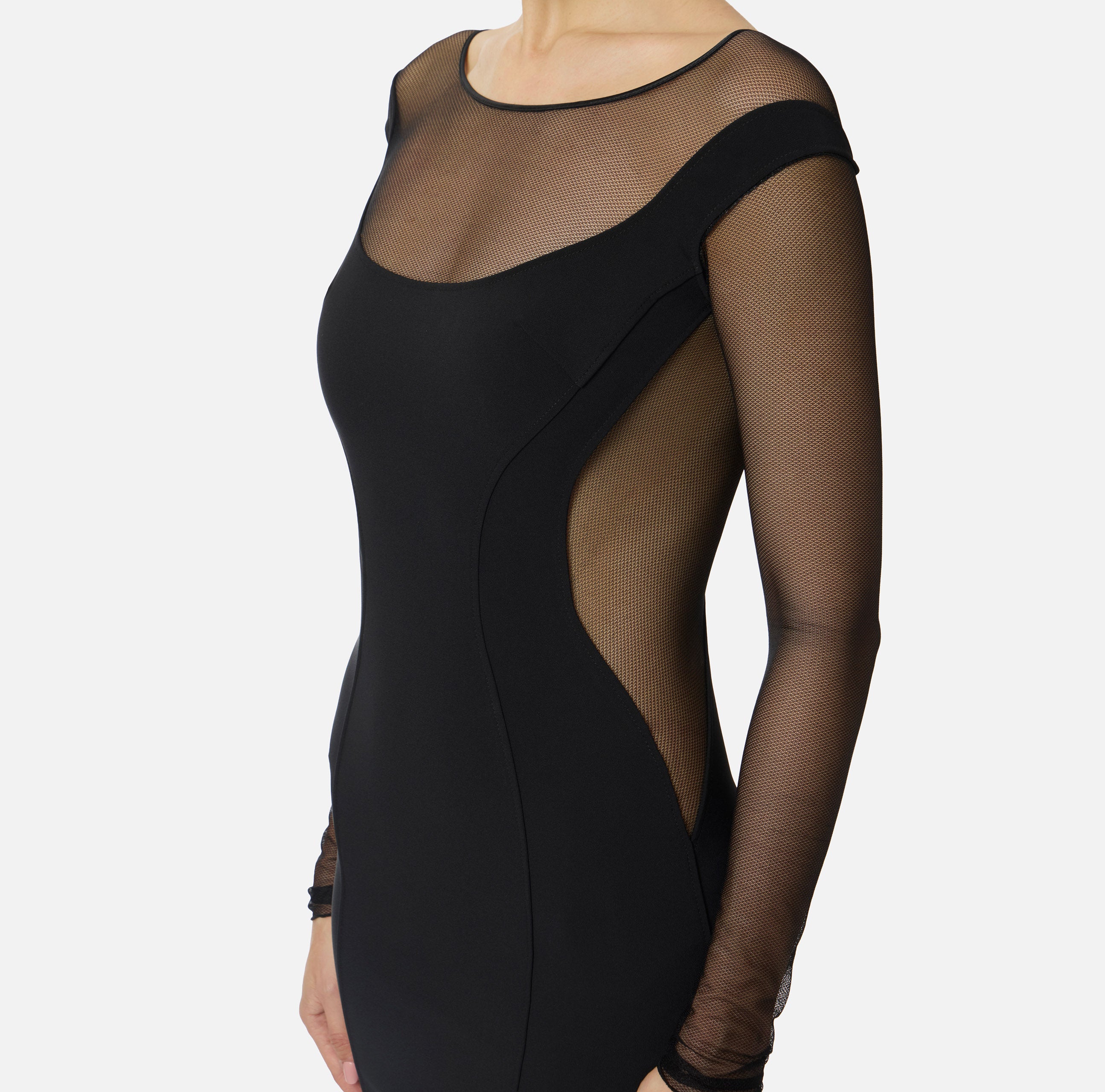 ELISABETTA FRANCHI Abito Midi crêpe Tulle Cut-Out-Nero