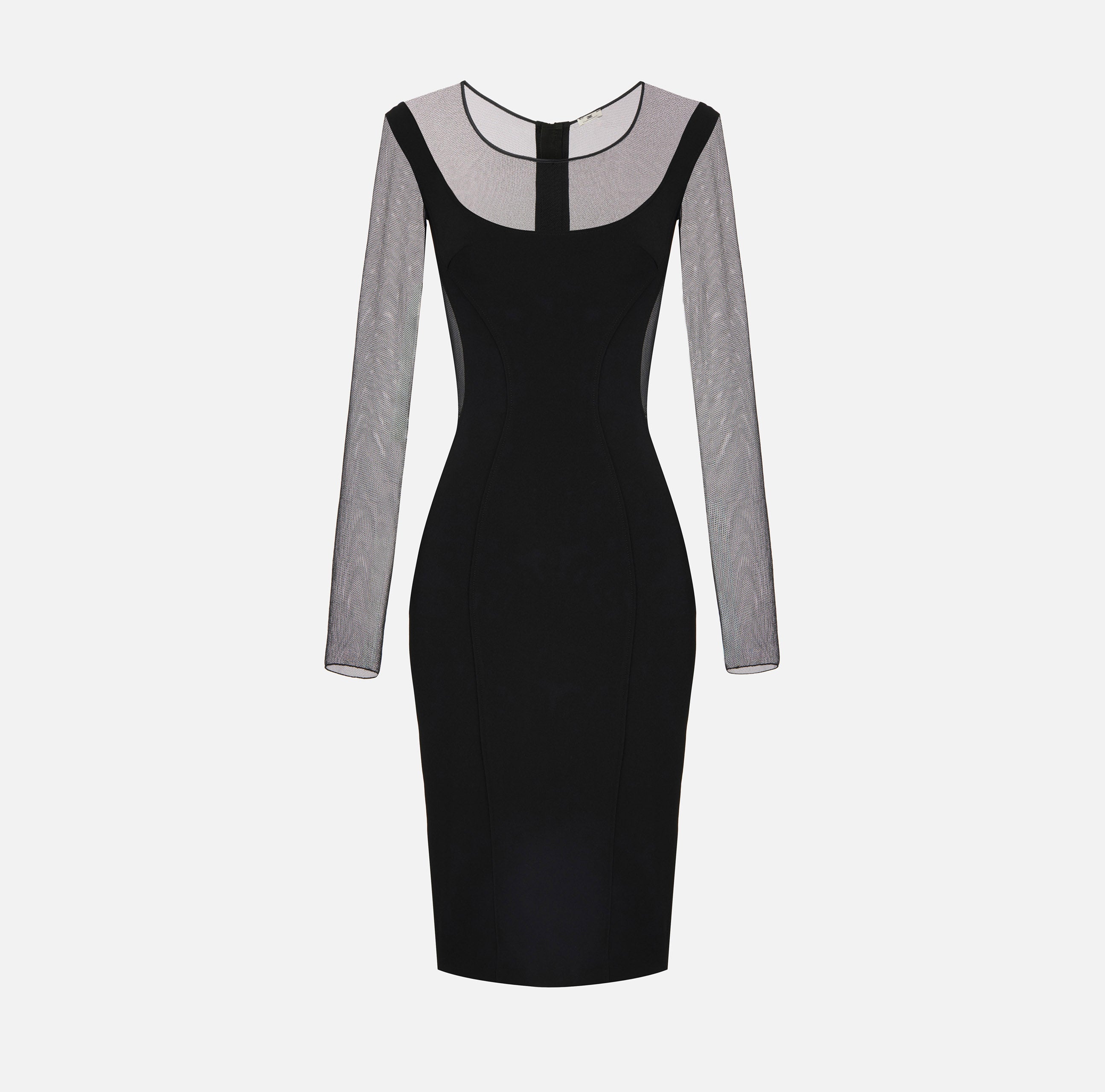 ELISABETTA FRANCHI Abito Midi crêpe Tulle Cut-Out-Nero