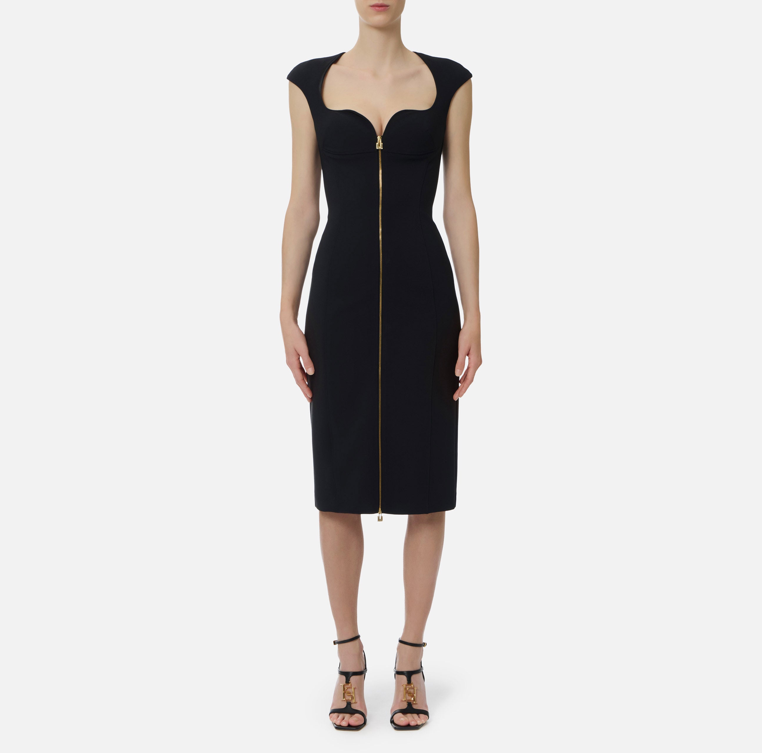 ELISABETTA FRANCHI Abito Midi Crêpe Zip-Nero