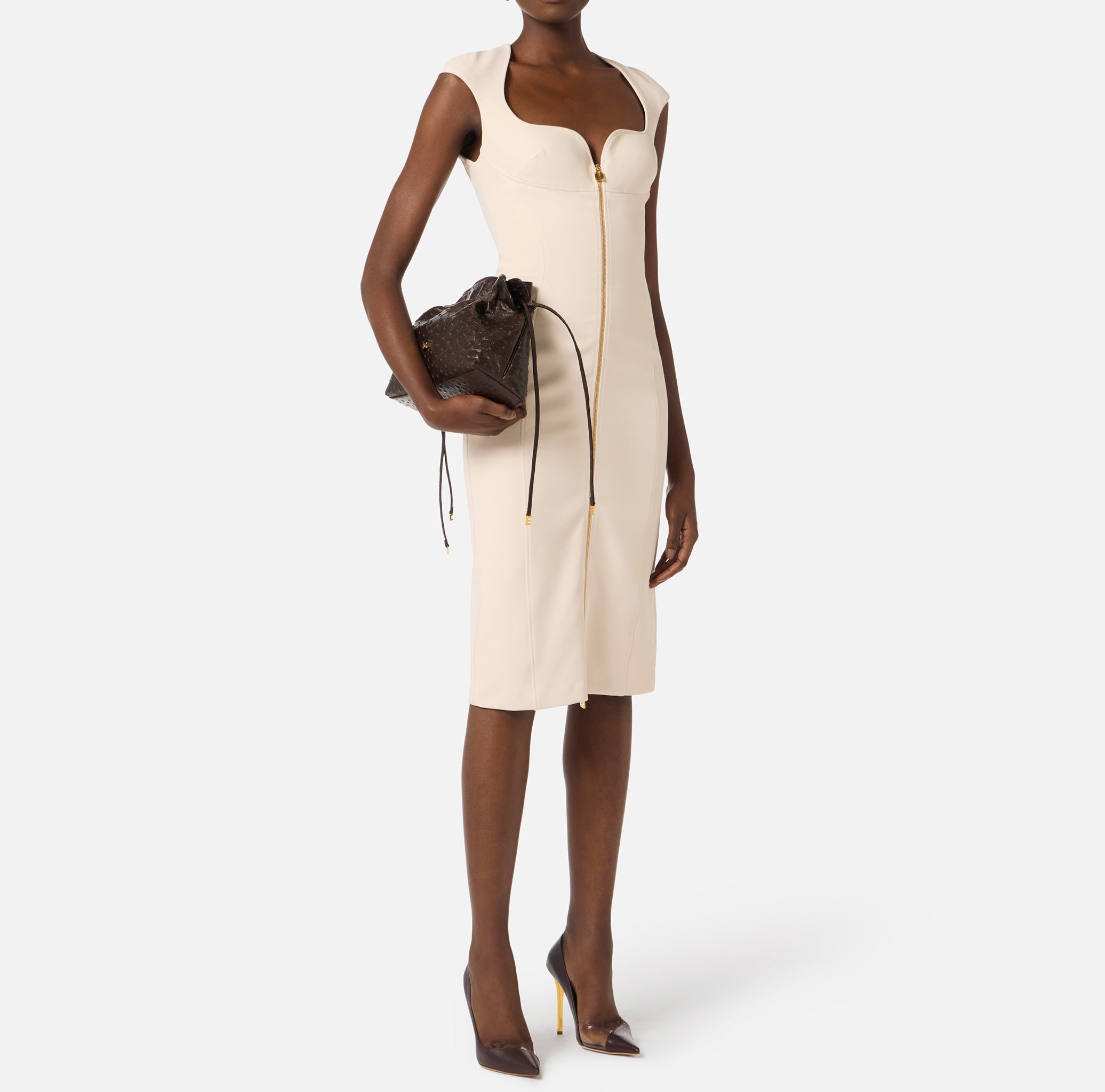 ELISABETTA FRANCHI Abito Midi Crêpe Zip-Burro