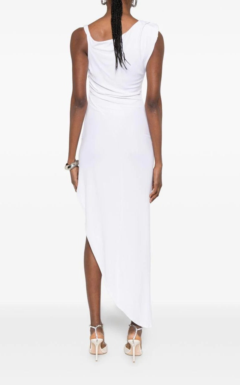 ELISABETTA FRANCHI Abito Asimmetrico Jersey crêpe Spallina Gioiello-Avorio