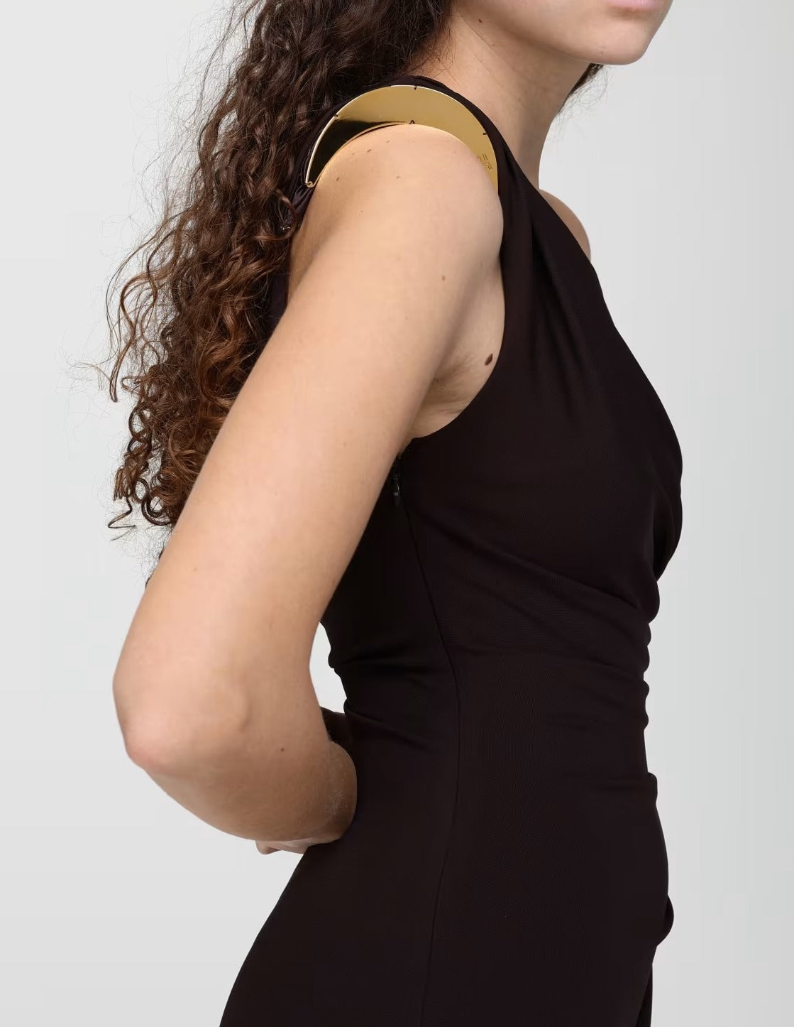 ELISABETTA FRANCHI Abito Asimmetrico Jersey crêpe Spallina Gioiello-Dark Chocolate