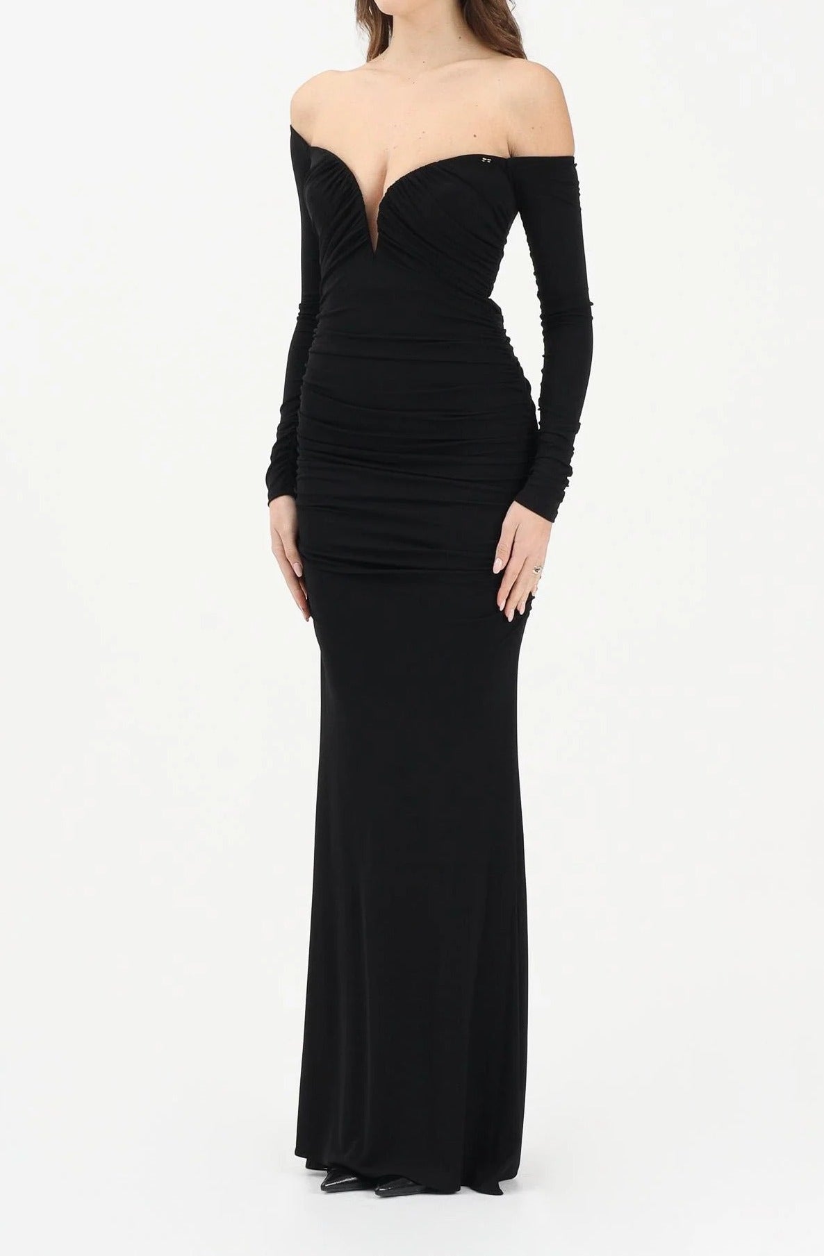 ELISABETTA FRANCHI Abito Red Carpet Jersey Crêpe Drappeggi-Nero