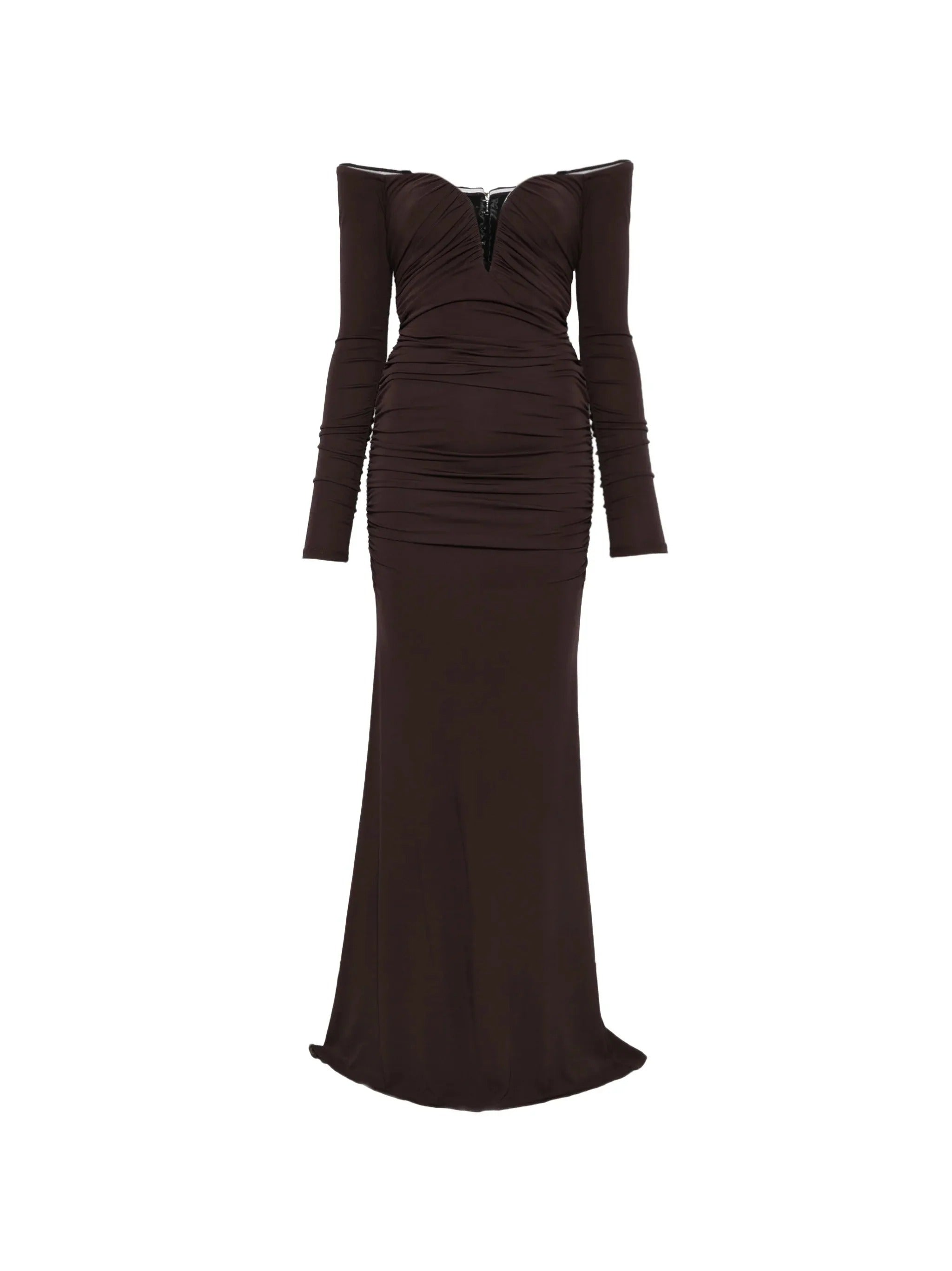 ELISABETTA FRANCHI Abito Red Carpet Jersey Crêpe Drappeggi-Dark Choco