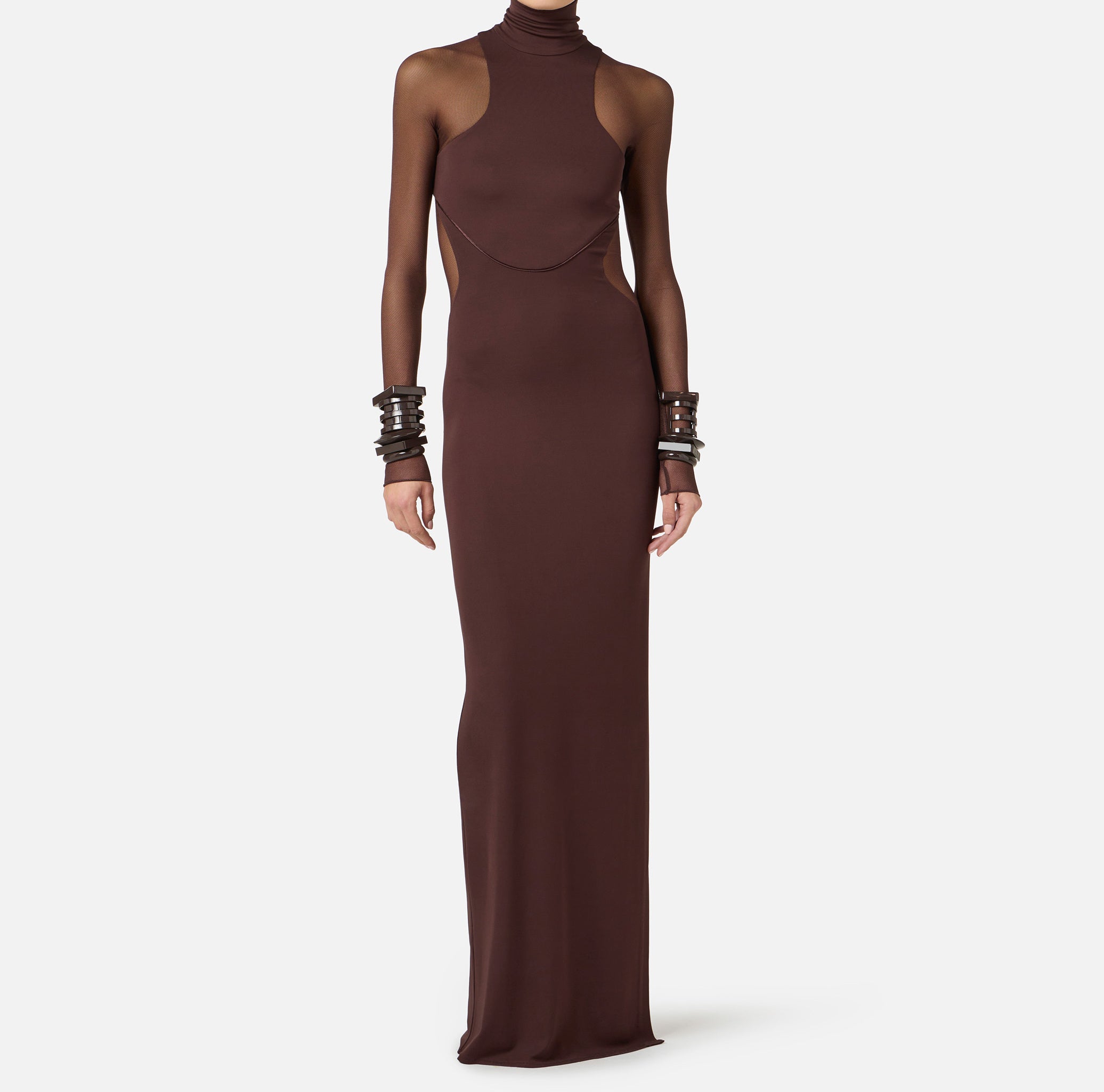 ELISABETTA FRANCHI Abito Red Carpet jersey crêpe Tulle-Cacao