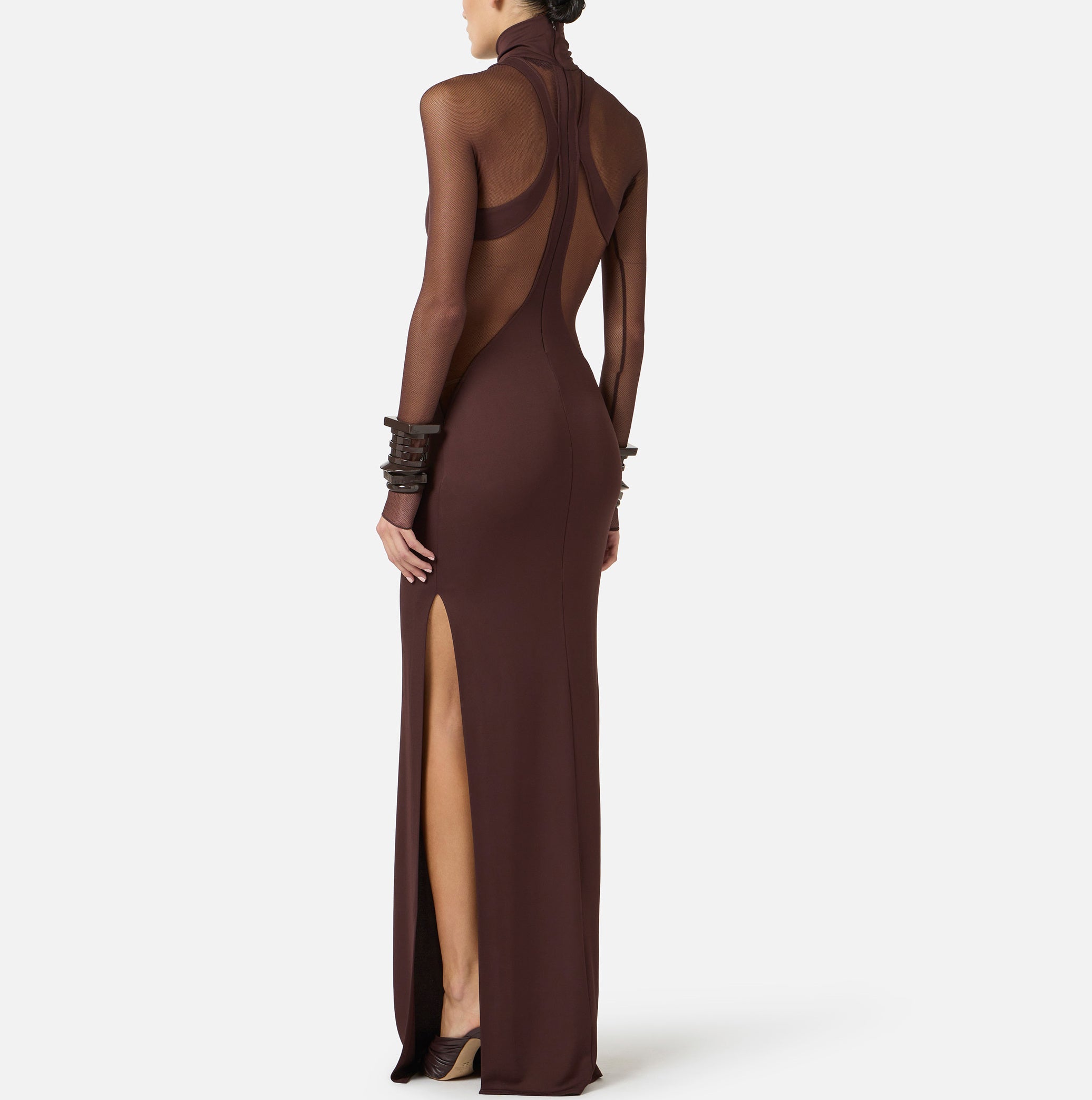 ELISABETTA FRANCHI Abito Red Carpet jersey crêpe Tulle-Cacao
