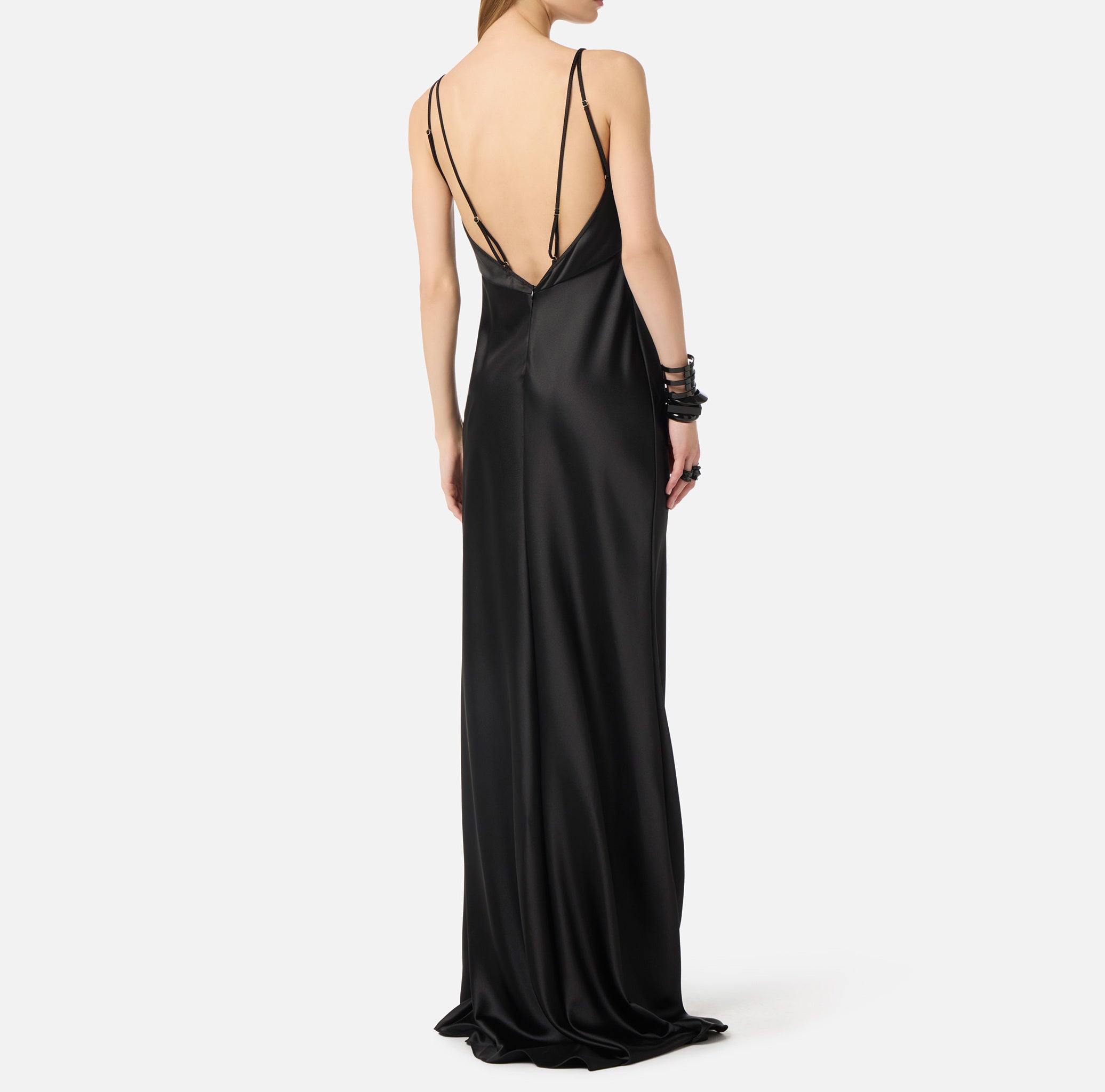 ELISABETTA FRANCHI Abito Red Carpet Raso Sirena-Nero