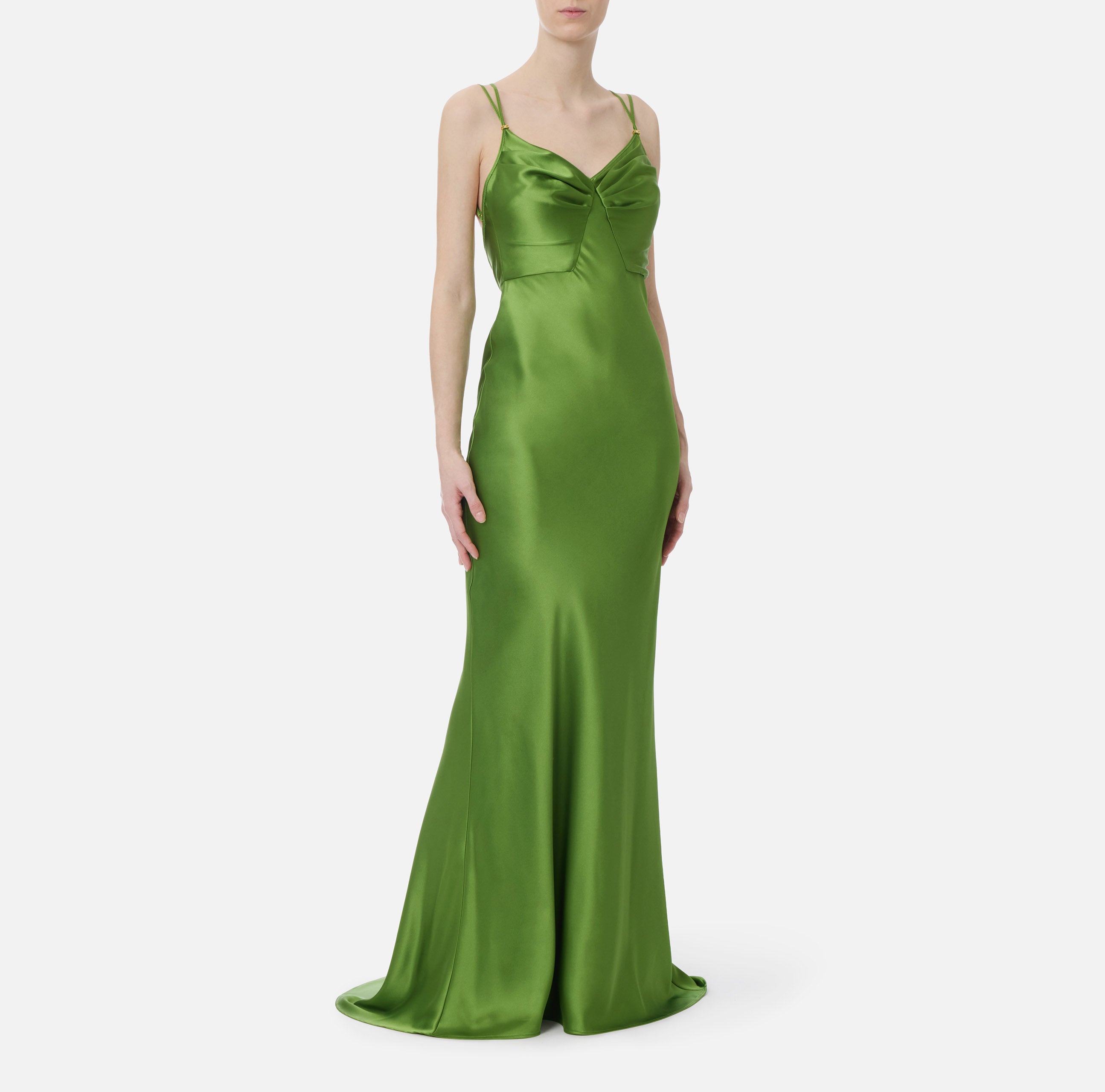 ELISABETTA FRANCHI Abito Red Carpet Raso Sirena-Aloe