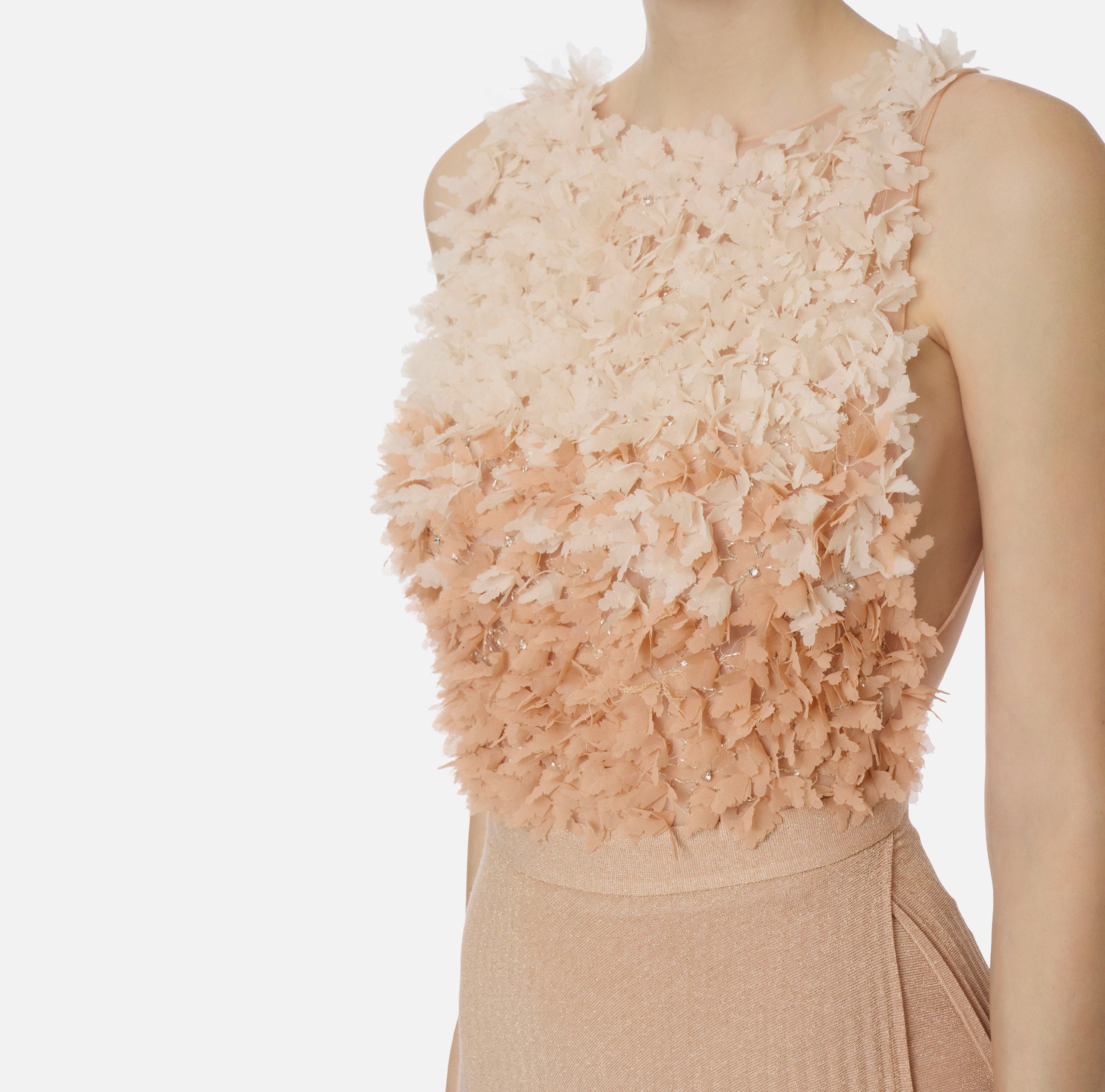 ELISABETTA FRANCHI Abito Red Carpet Tulle Jersey Lurex-Carne/Burro
