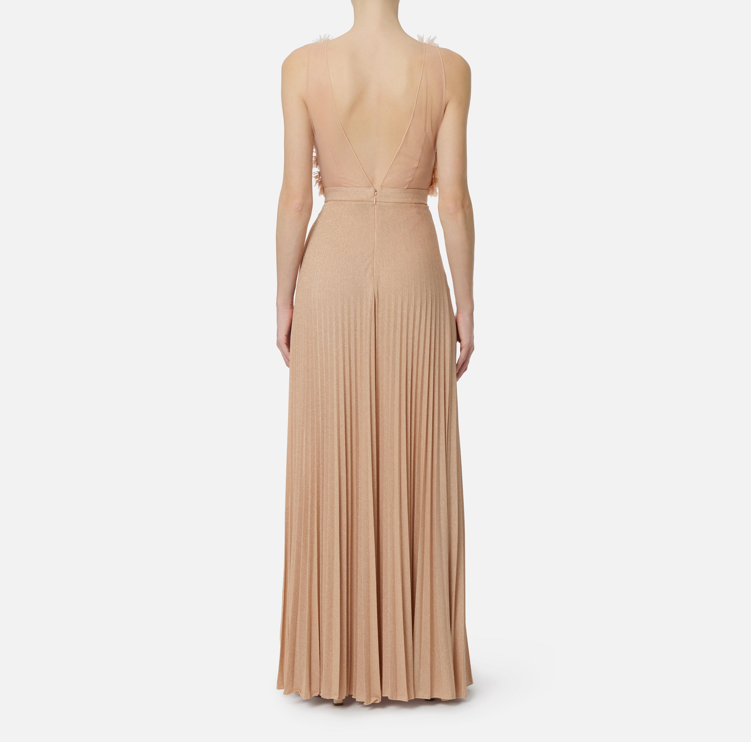 ELISABETTA FRANCHI Abito Red Carpet Tulle Jersey Lurex-Carne/Burro