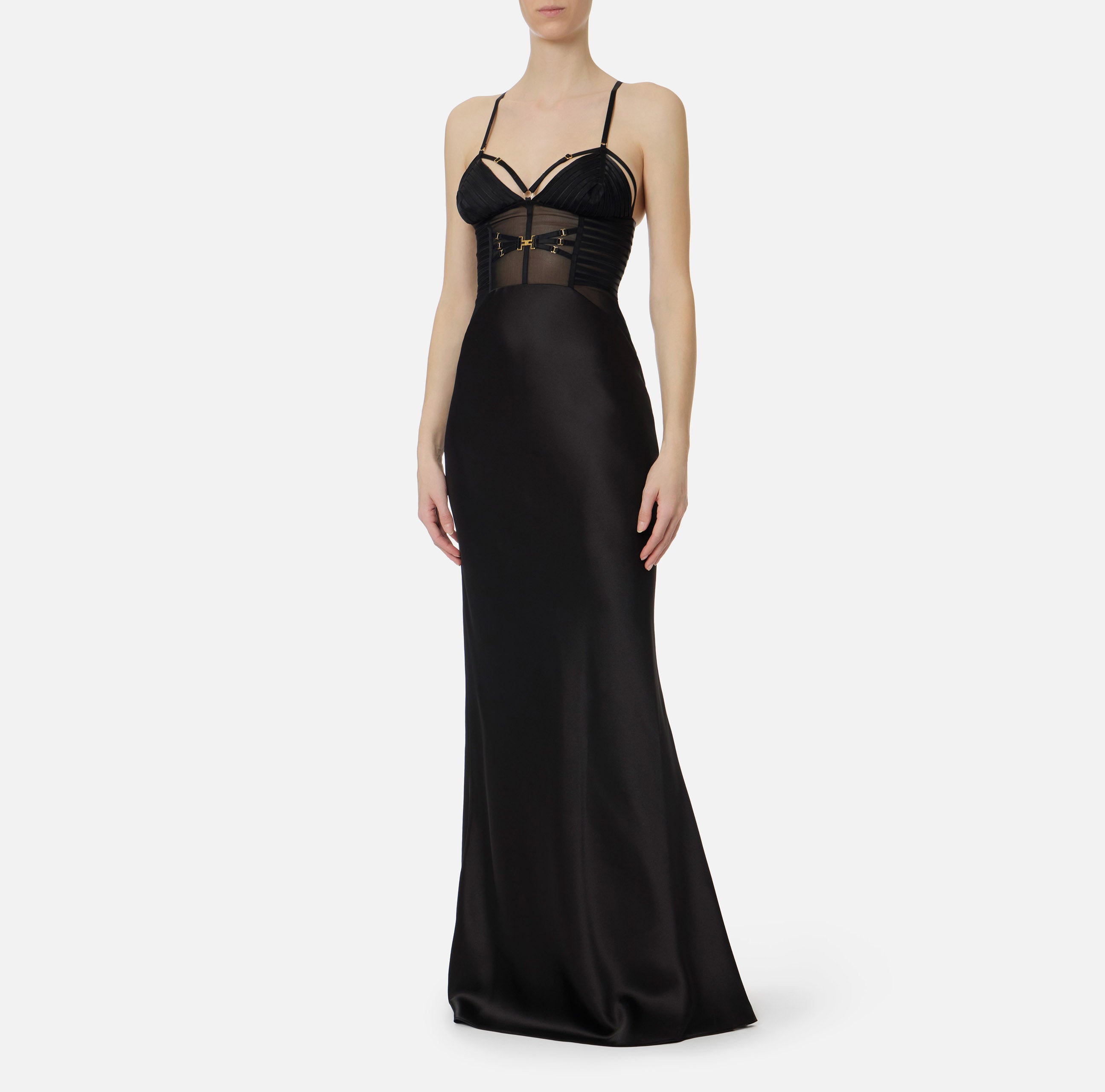 ELISABETTA FRANCHI Abito Red Carpet Raso Elastici-Nero