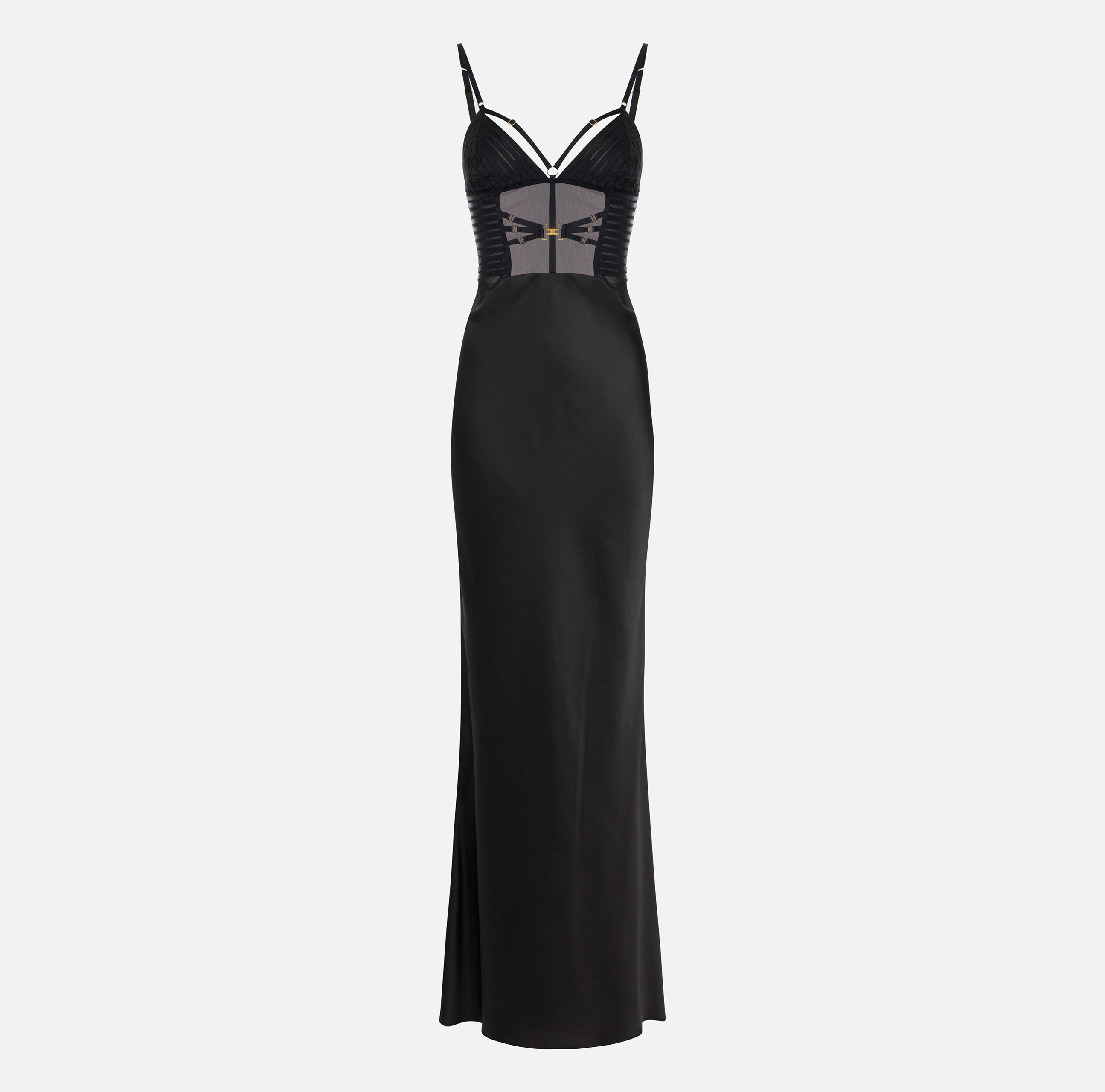 ELISABETTA FRANCHI Abito Red Carpet Raso Elastici-Nero