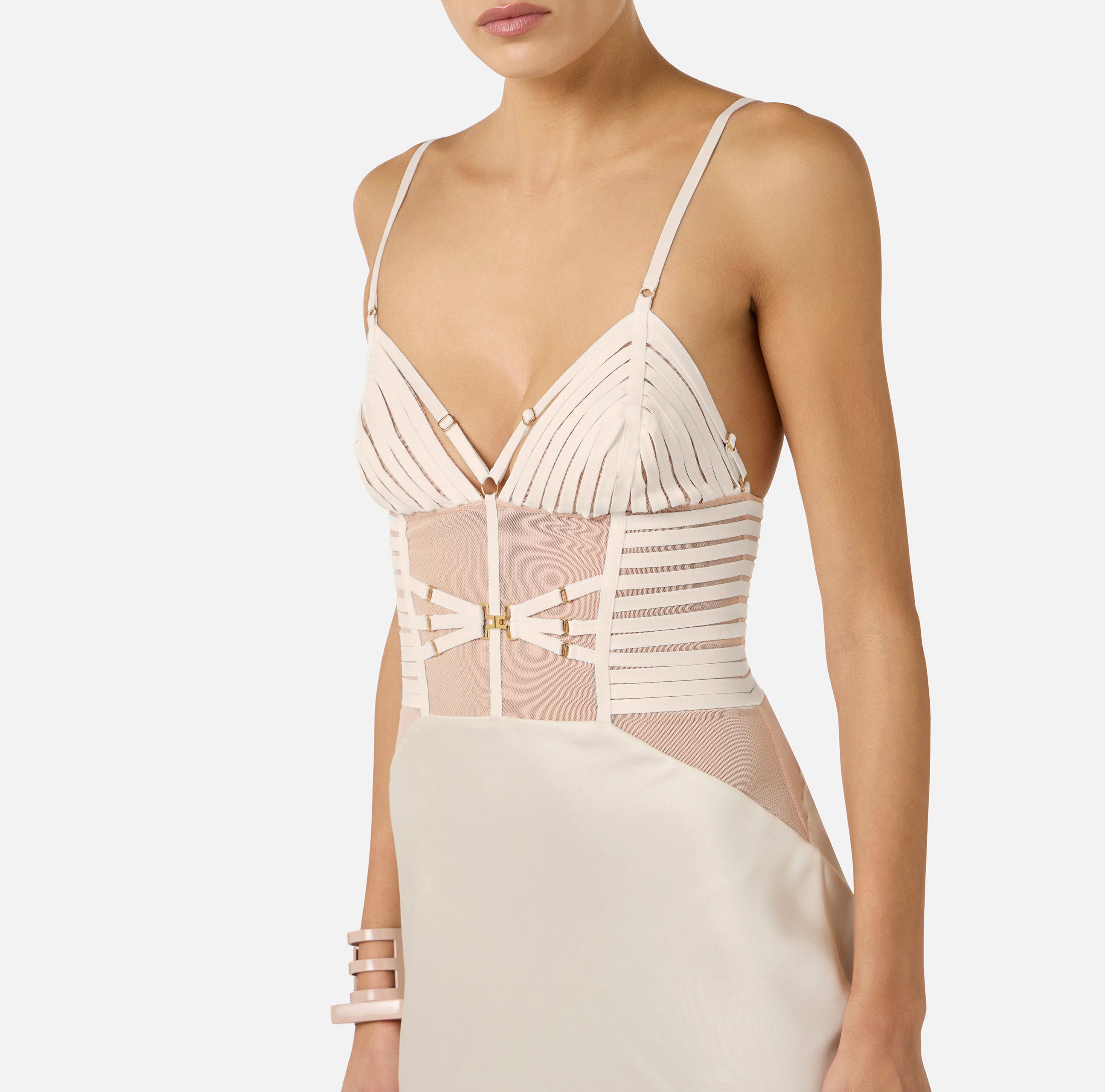ELISABETTA FRANCHI Abito Red Carpet Raso Elastici-Avena