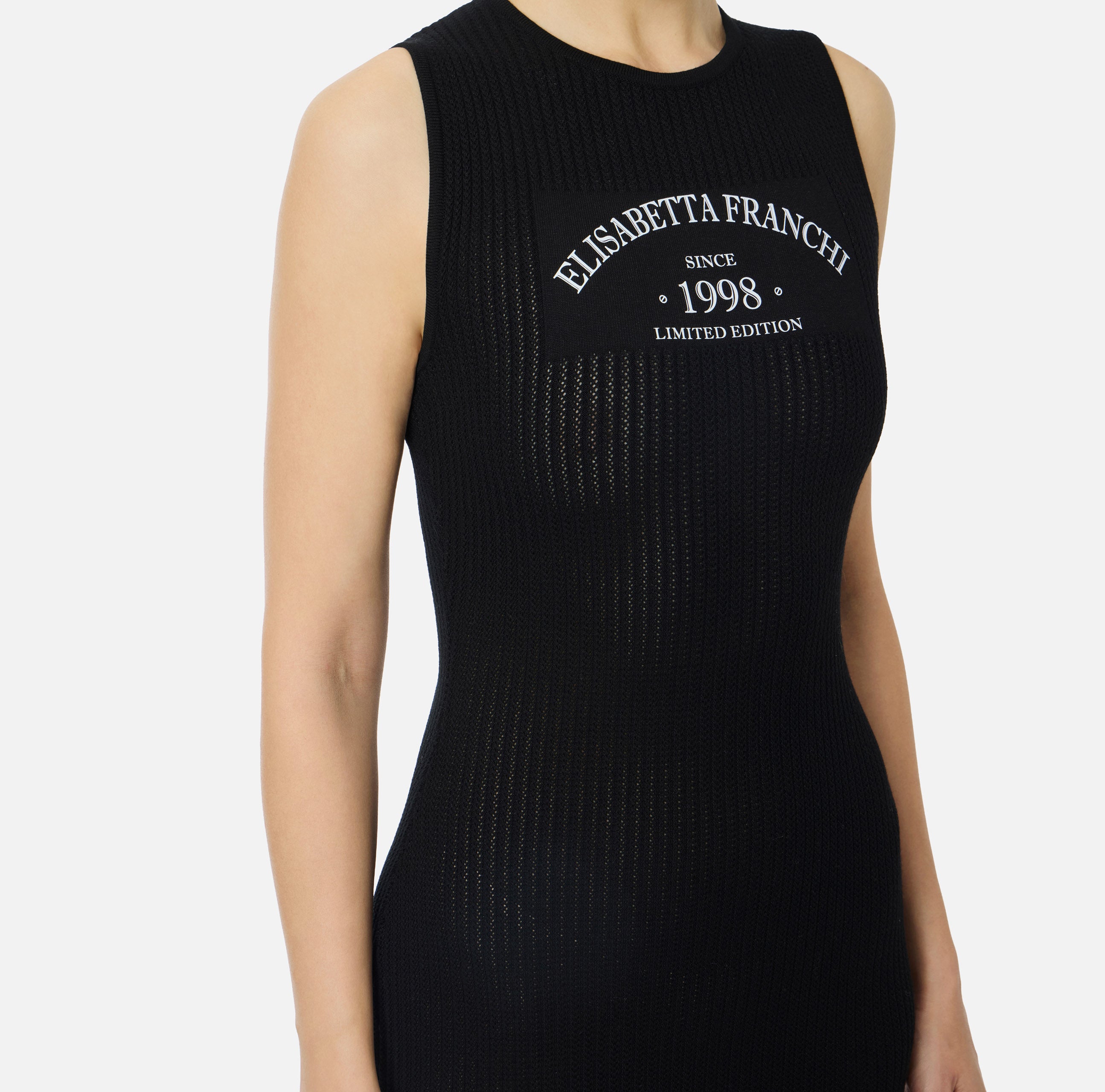 ELISABETTA FRANCHI Abito Midi Maglia Stampa Logo-Nero