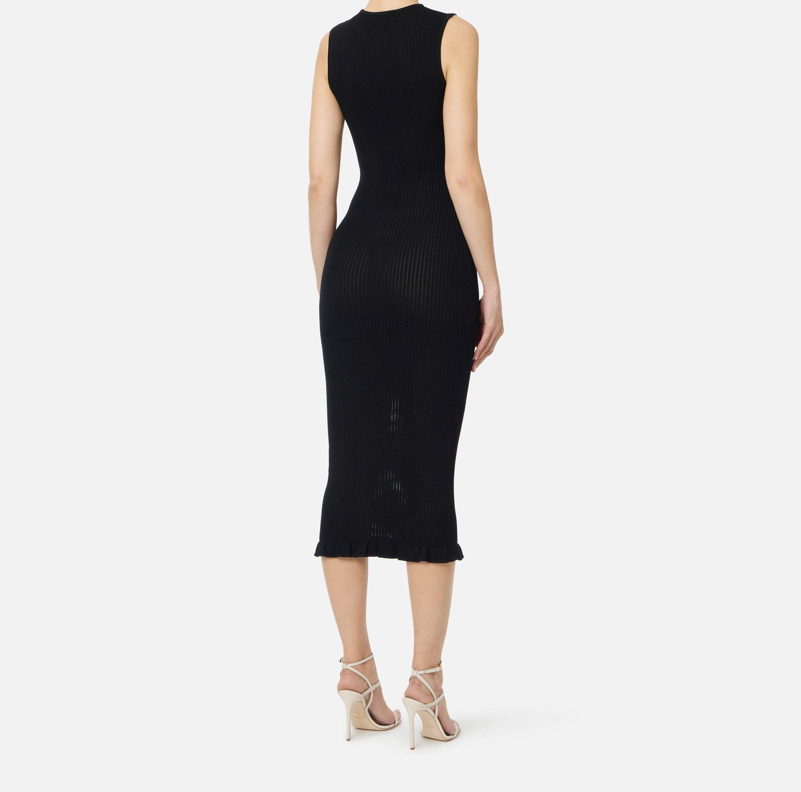 ELISABETTA FRANCHI Abito Midi Maglia Stampa Logo-Nero