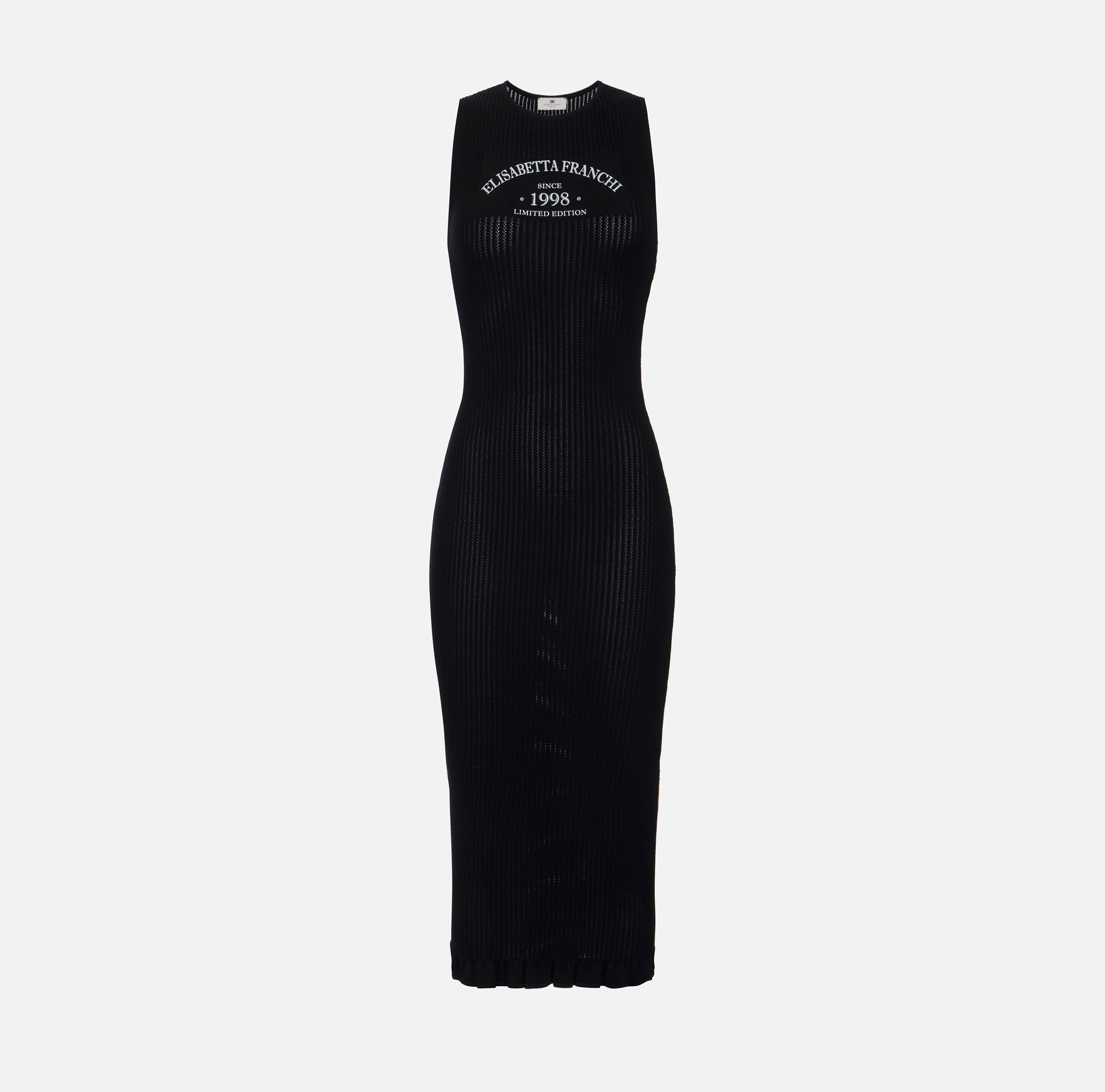 ELISABETTA FRANCHI Abito Midi Maglia Stampa Logo-Nero