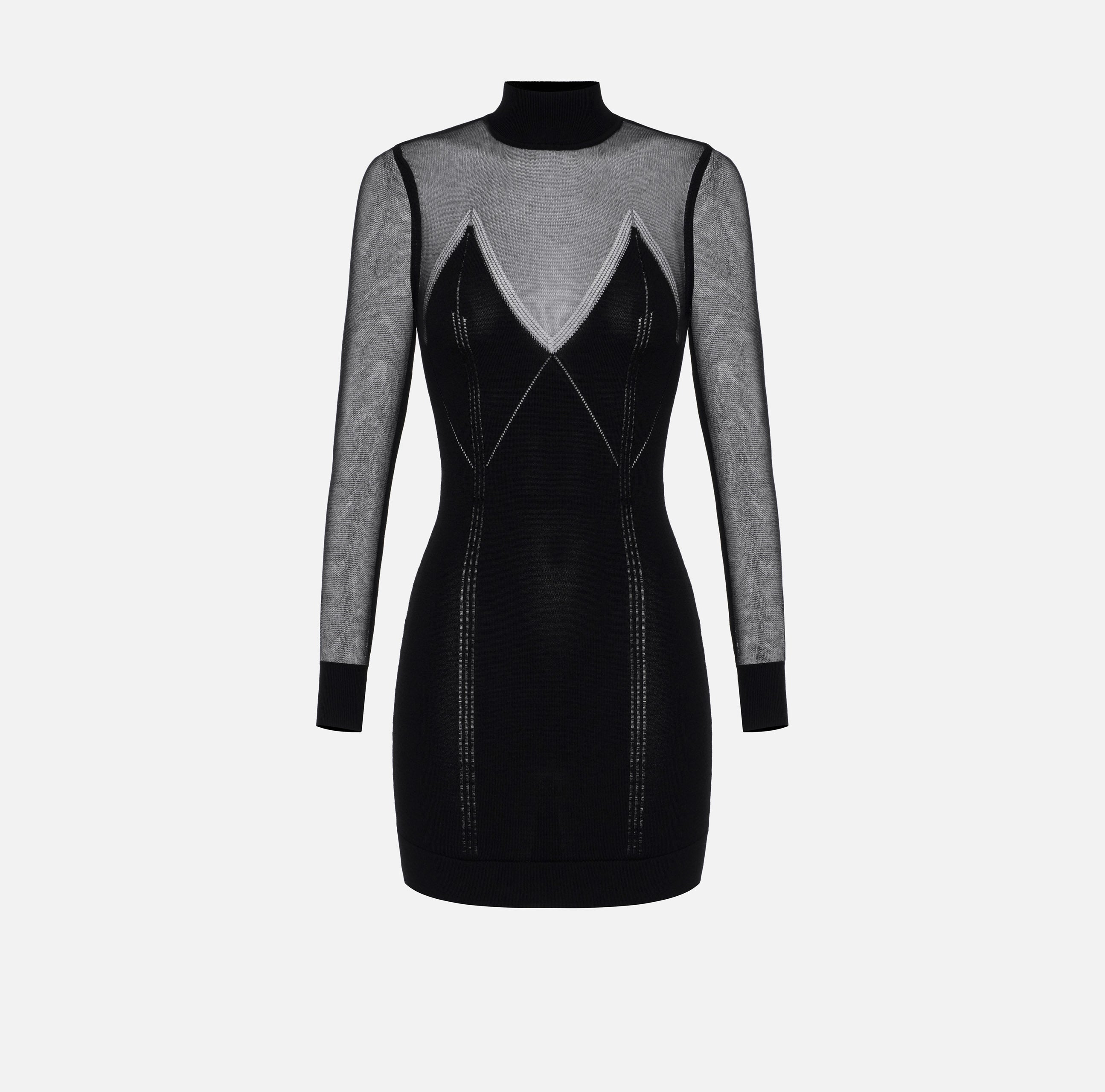 ELISABETTA FRANCHI Abito Corto Maglia à Jour Carrè Trasparente-Nero