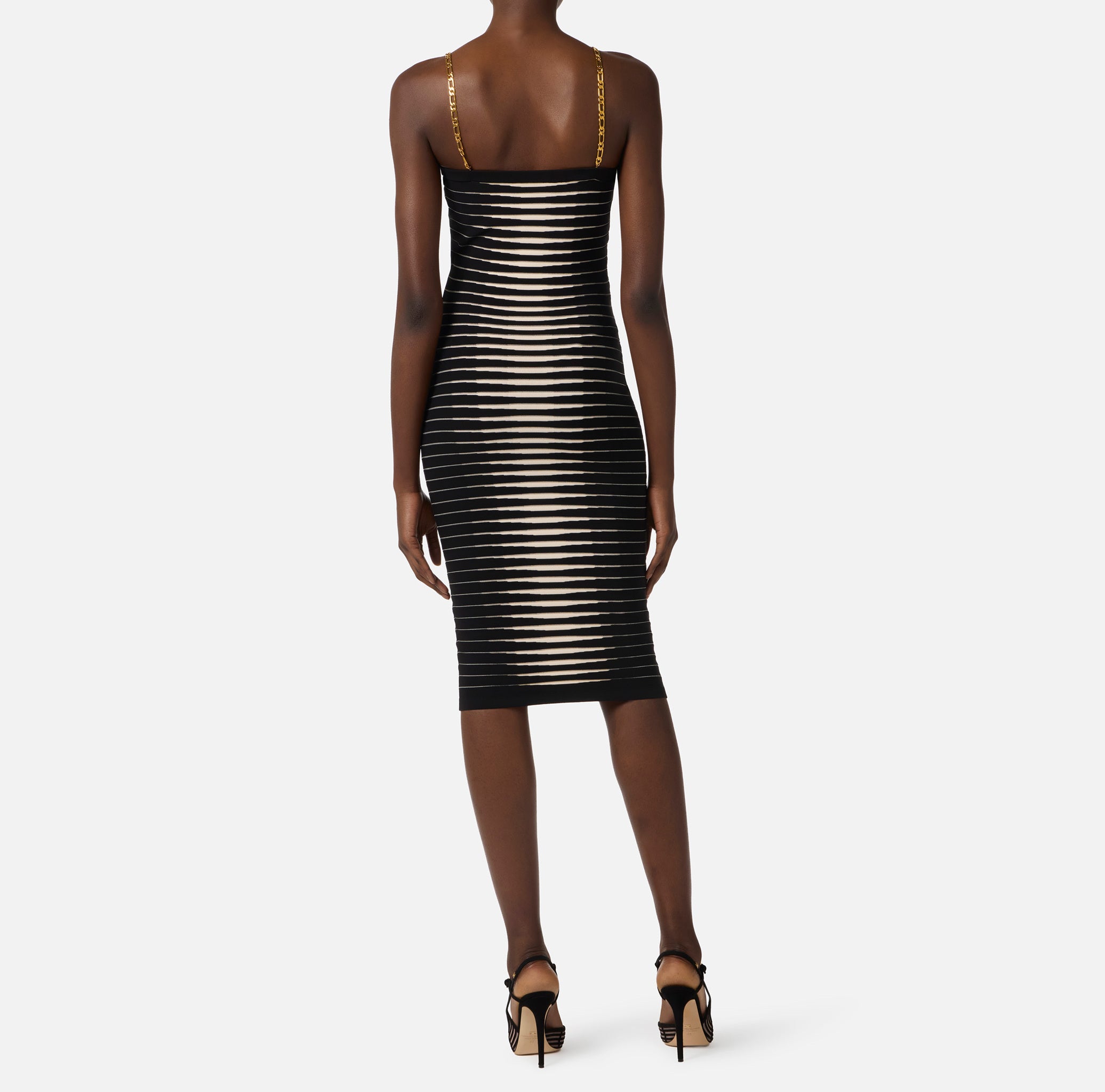 ELISABETTA FRANCHI Abito Midi Maglia Jacquard Zebra-Nero/Burro