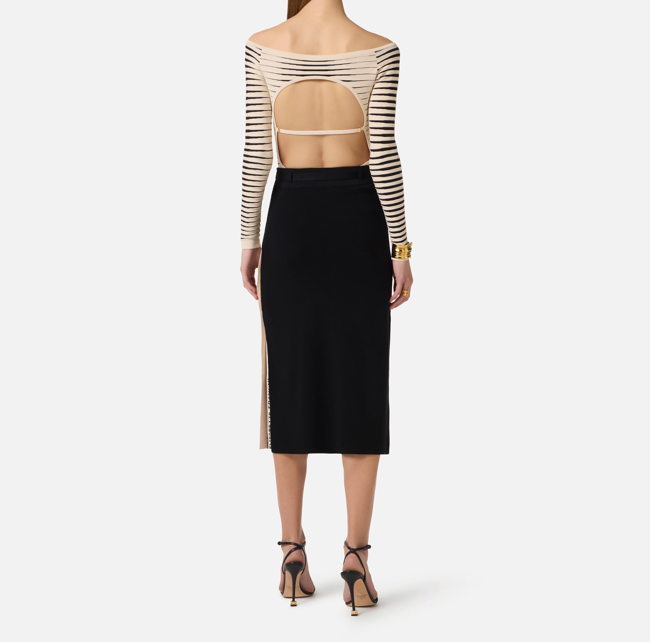 ELISABETTA FRANCHI Body Maglia Jacquard Zebra-Burro Nero