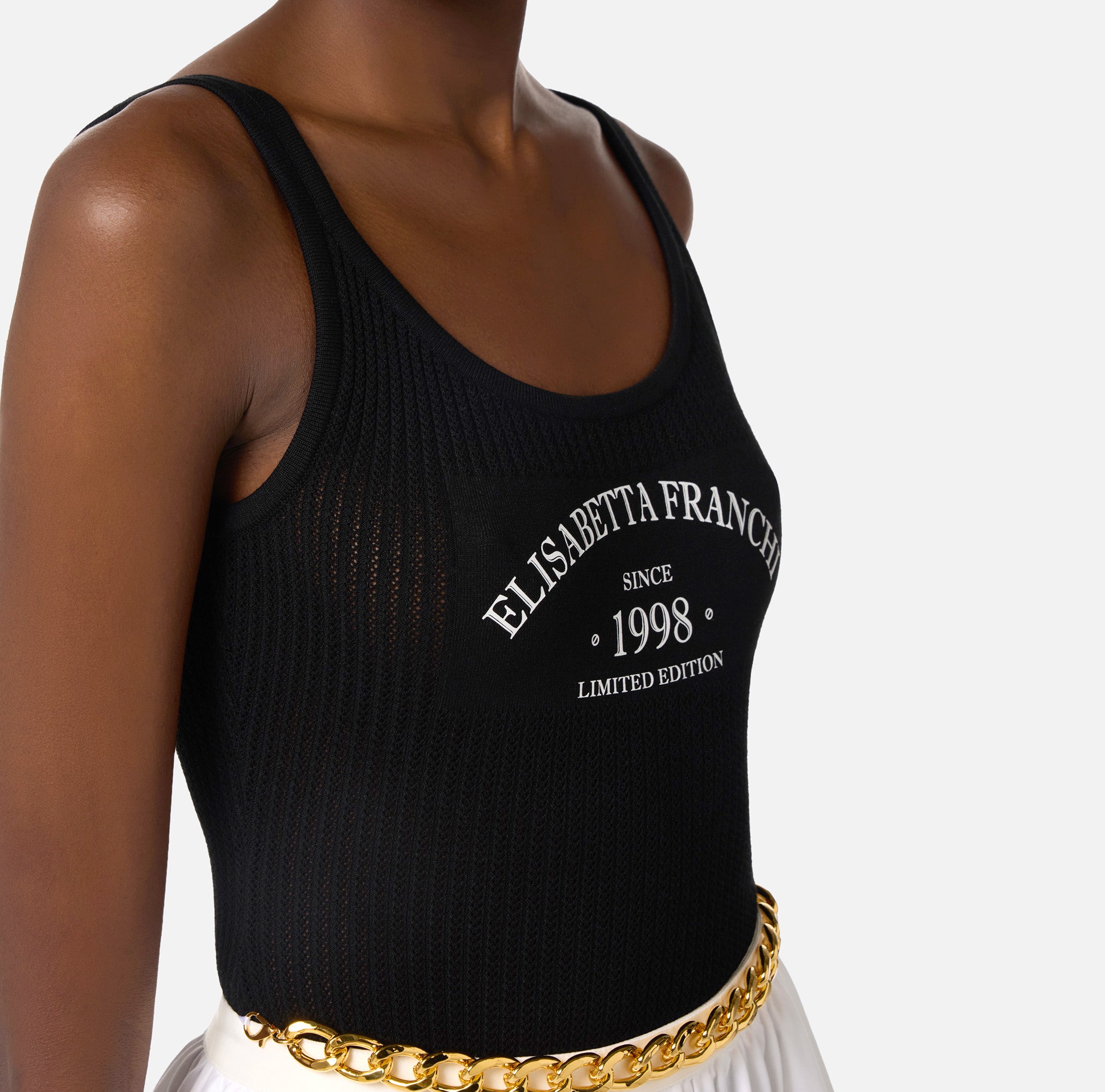 ELISABETTA FRANCHI Body Maglia Stampa Logo-Nero