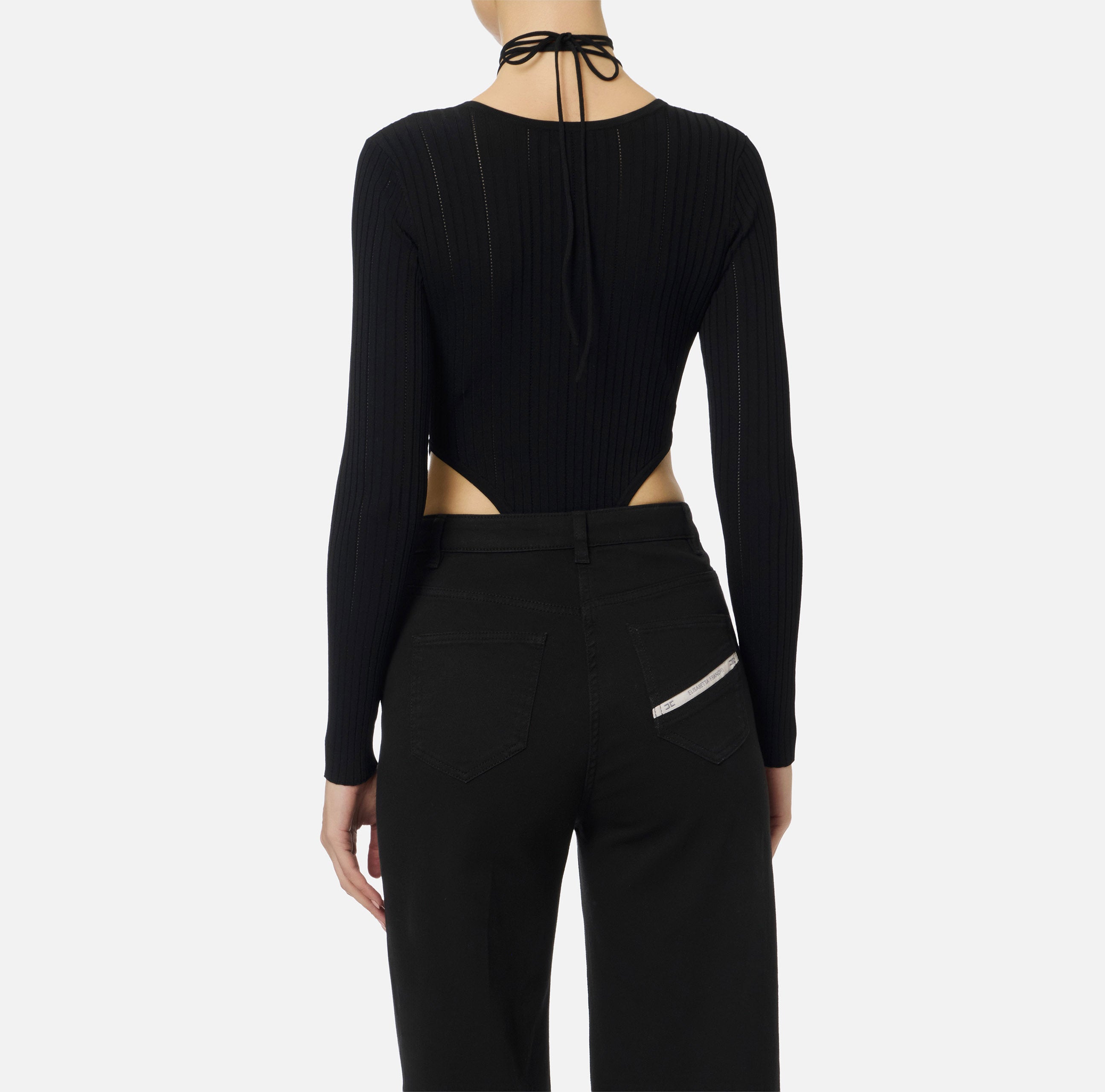 ELISABETTA FRANCHI Body Maglia Lacci Gioiello-Nero