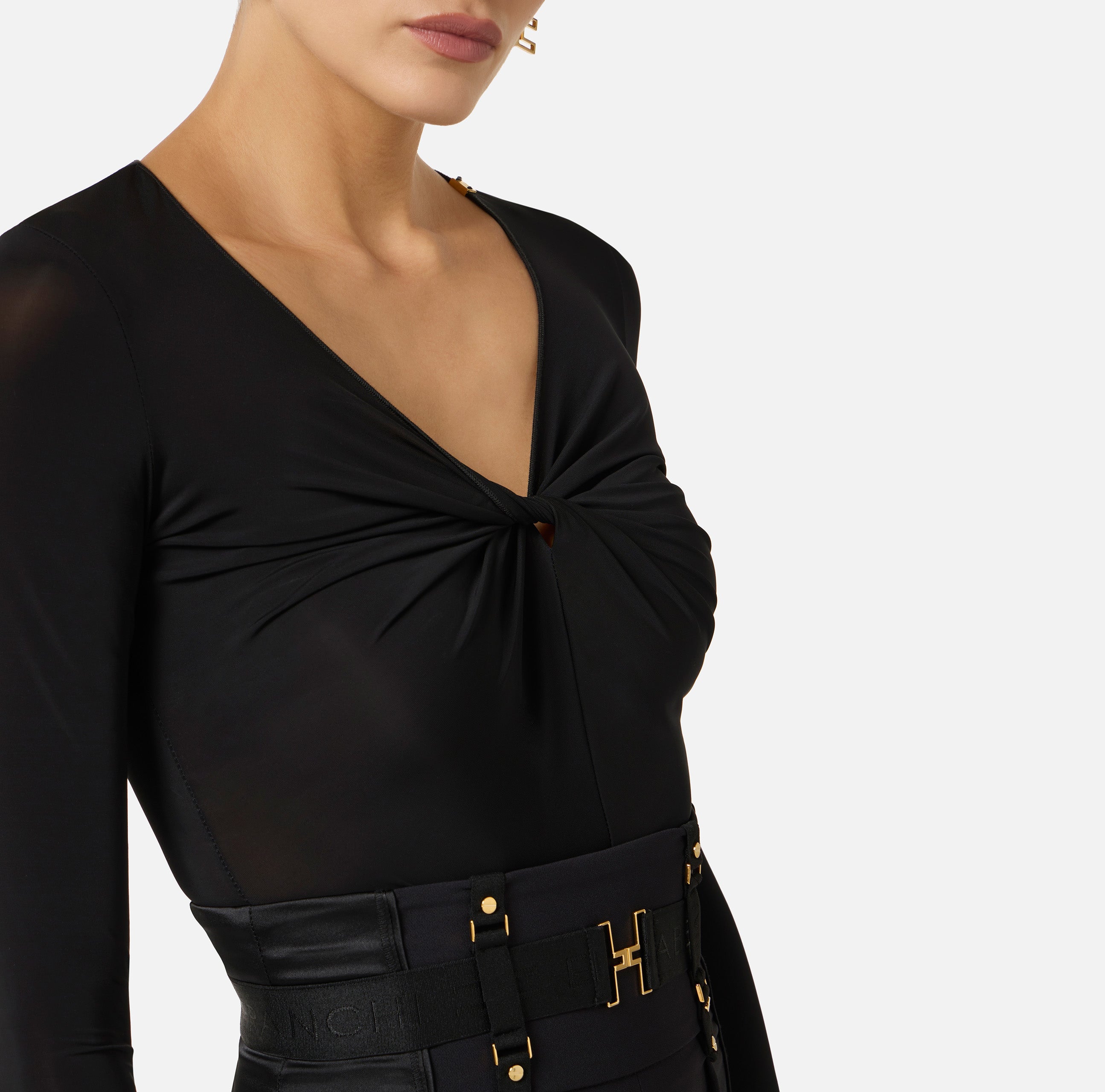 ELISABETTA FRANCHI Body Jersey Crêpe Drappeggio-Nero