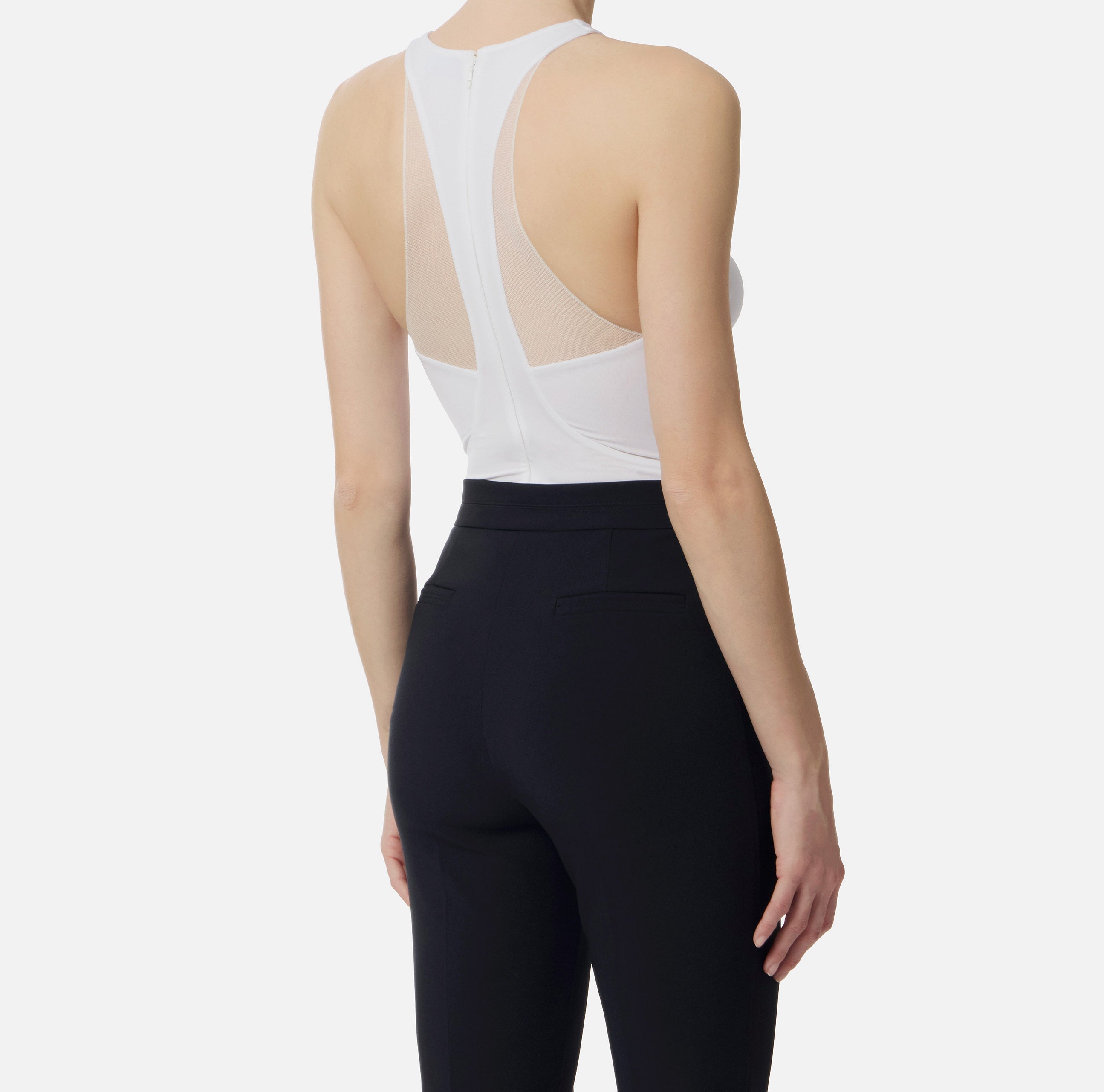 ELISABETTA FRANCHI Body Jersey Tulle Cut-Out-Avorio